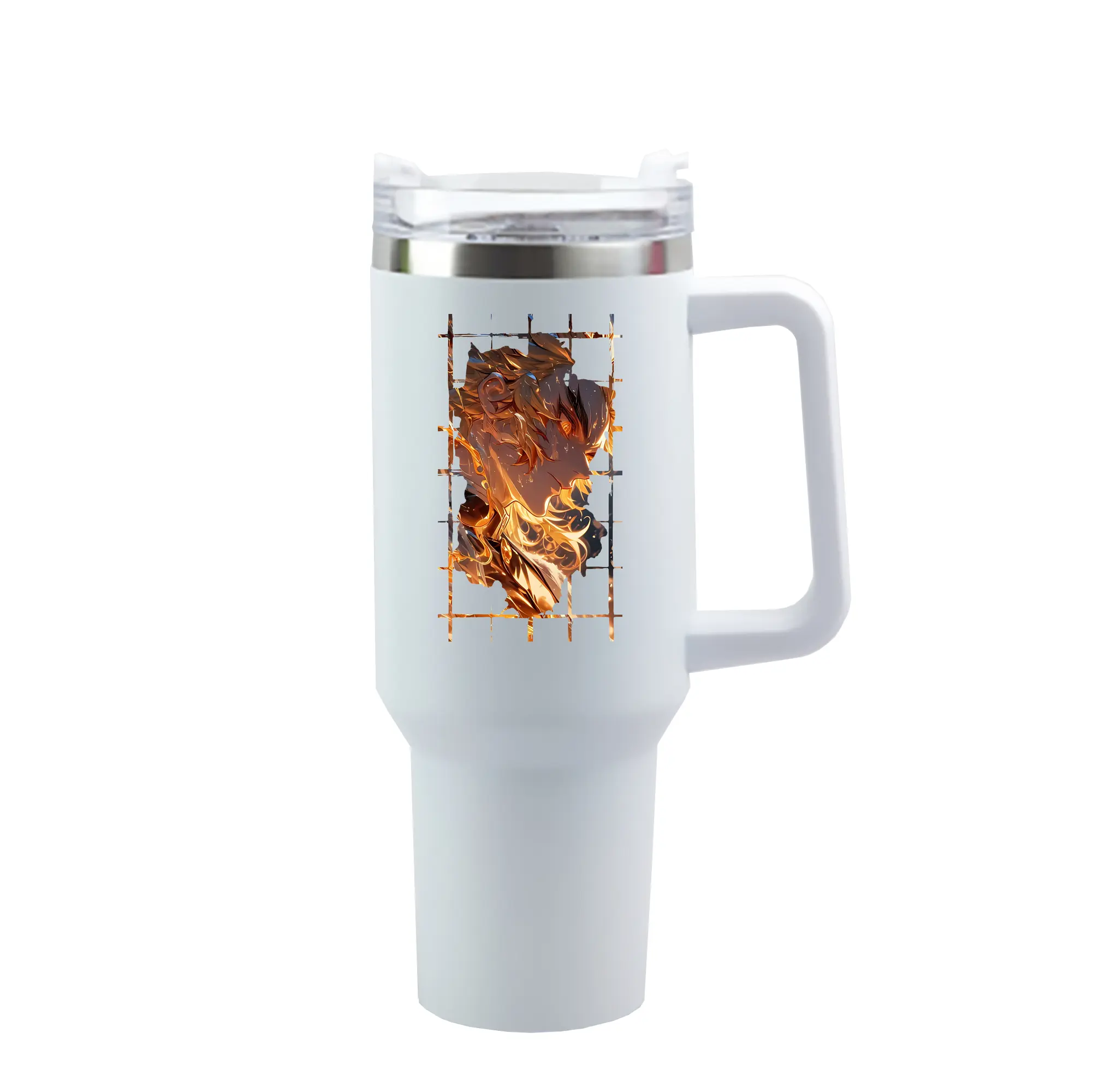 鬼滅の刃 グッズ,煉獄 杏寿郎 - 1200mL 車用タンブラー ・ クリスタルステッカー ・ 304ステンレス 内側 ・ 201ステンレス 外側 ・ 保温 保冷 ・ ハンドル＆ストロー付き ・ 通勤 ドライブ アウトドア用