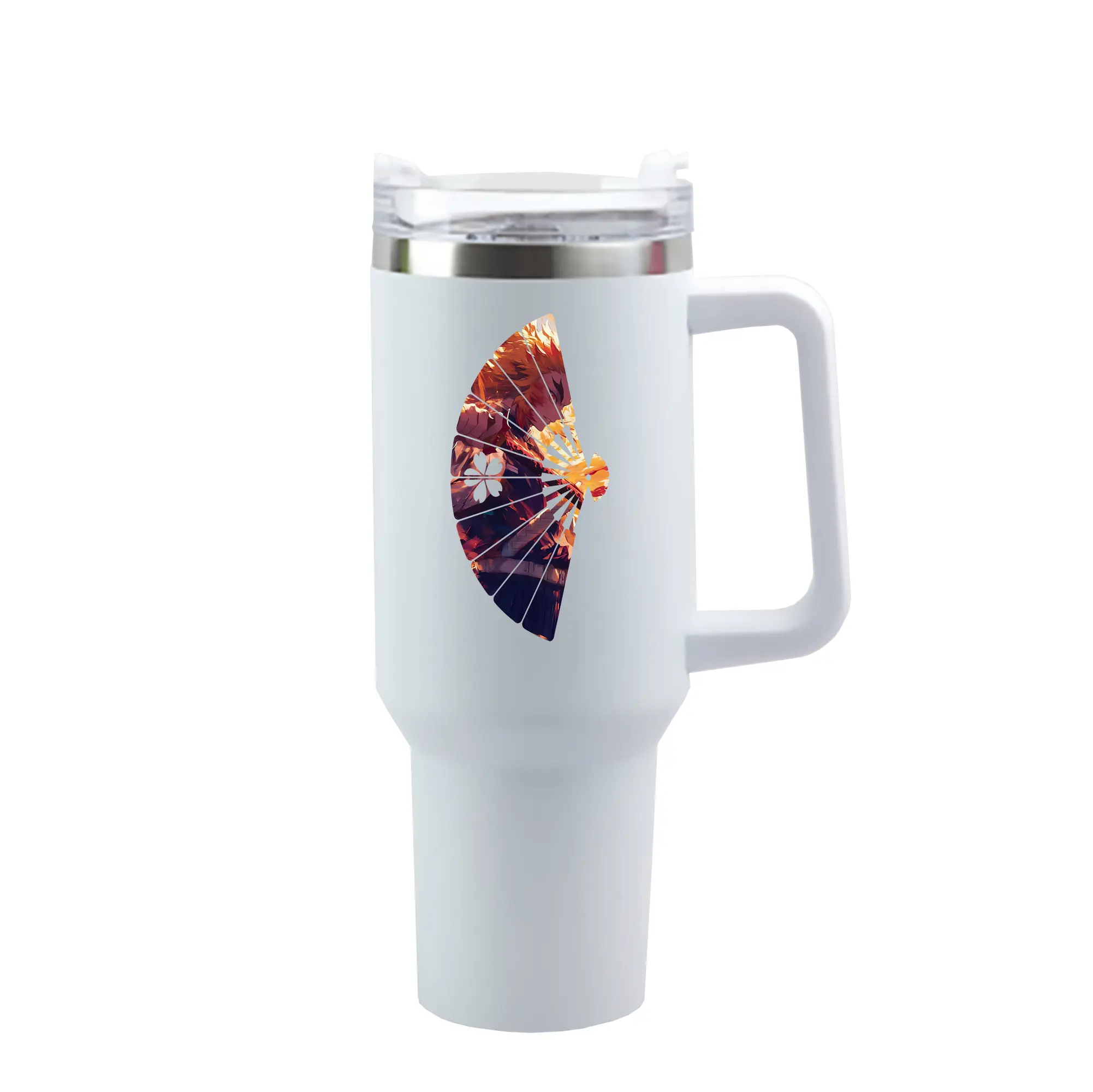 鬼滅の刃 グッズ,煉獄 杏寿郎 - 1200mL 車用タンブラー ・ クリスタルステッカー ・ 304ステンレス 内側 ・ 201ステンレス 外側 ・ 保温 保冷 ・ ハンドル＆ストロー付き ・ 通勤 ドライブ アウトドア用