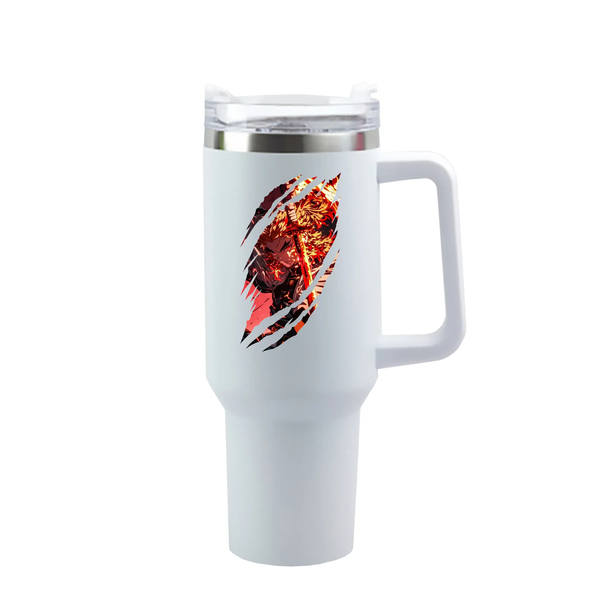 鬼滅の刃 グッズ,煉獄 杏寿郎 - 1200mL 車用タンブラー ・ クリスタルステッカー ・ 304ステンレス 内側 ・ 201ステンレス 外側 ・ 保温 保冷 ・ ハンドル＆ストロー付き ・ 通勤 ドライブ アウトドア用