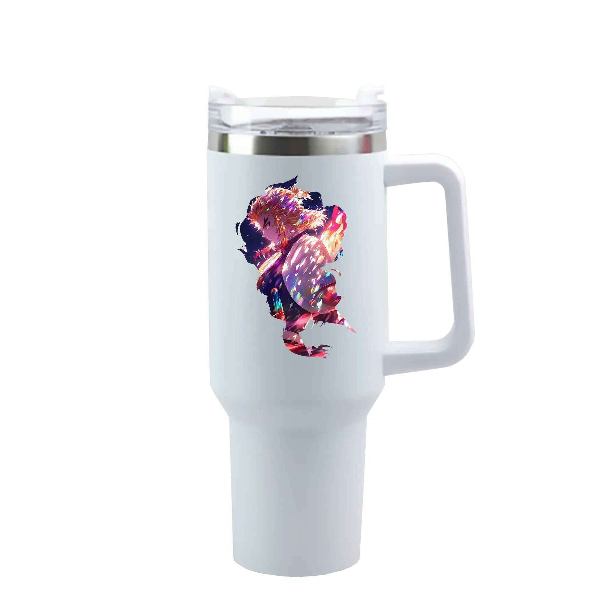 鬼滅の刃 グッズ,煉獄 杏寿郎 - 1200mL 車用タンブラー ・ クリスタルステッカー ・ 304ステンレス 内側 ・ 201ステンレス 外側 ・ 保温 保冷 ・ ハンドル＆ストロー付き ・ 通勤 ドライブ アウトドア用