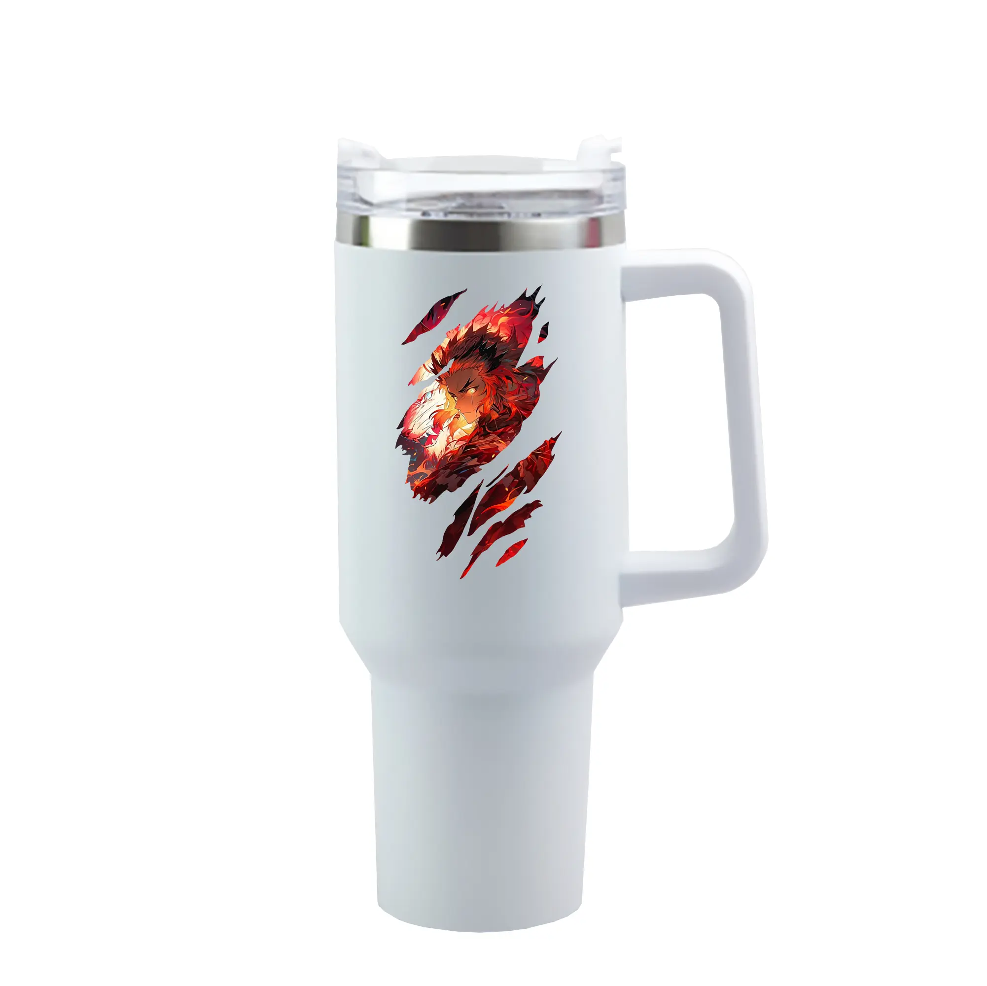 鬼滅の刃 グッズ,煉獄 杏寿郎 - 1200mL 車用タンブラー ・ クリスタルステッカー ・ 304ステンレス 内側 ・ 201ステンレス 外側 ・ 保温 保冷 ・ ハンドル＆ストロー付き ・ 通勤 ドライブ アウトドア用