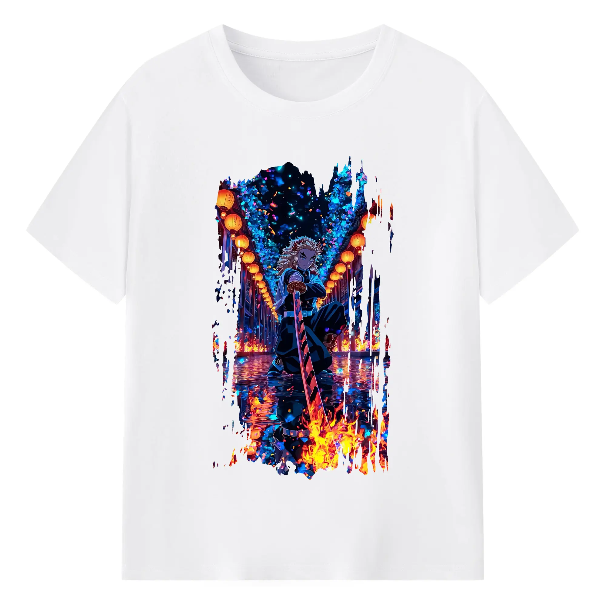 鬼滅の刃 グッズ,煉獄 杏寿郎 - 綿100％ 半袖Tシャツ ・ フロントプリント ・ 快適 通気性 ・ 日常使い 散歩 スポーツ用