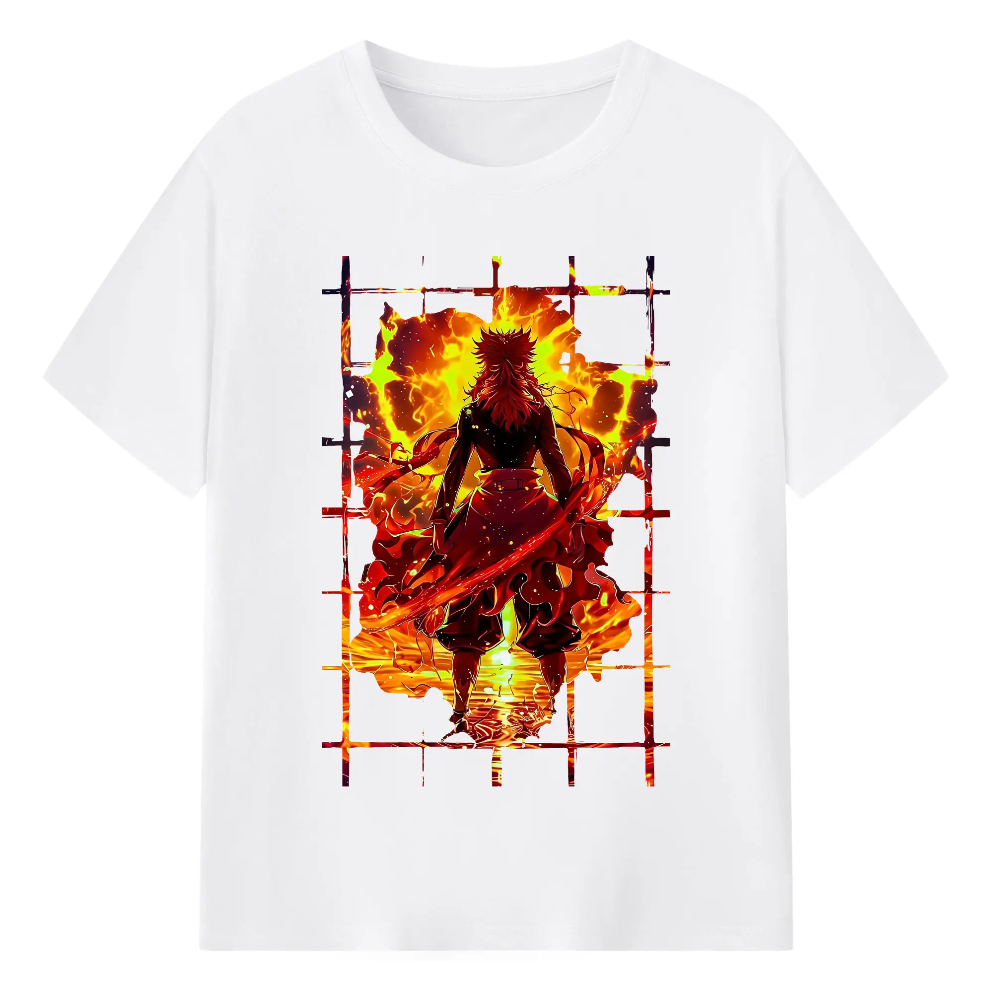 鬼滅の刃 グッズ,煉獄 杏寿郎 - 綿100％ 半袖Tシャツ ・ フロントプリント ・ 快適 通気性 ・ 日常使い 散歩 スポーツ用