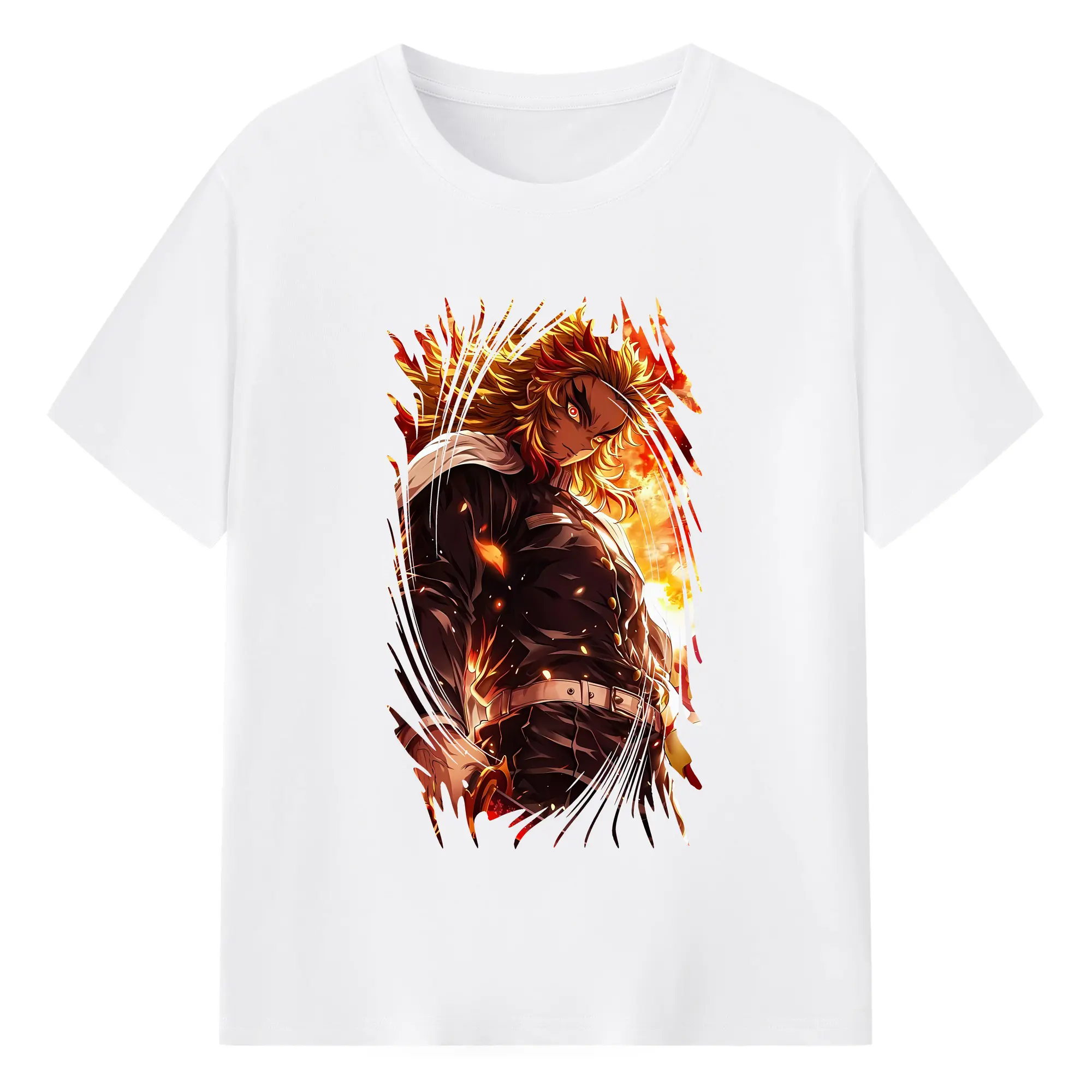 鬼滅の刃 グッズ,煉獄 杏寿郎 - 綿100％ 半袖Tシャツ ・ フロントプリント ・ 快適 通気性 ・ 日常使い 散歩 スポーツ用