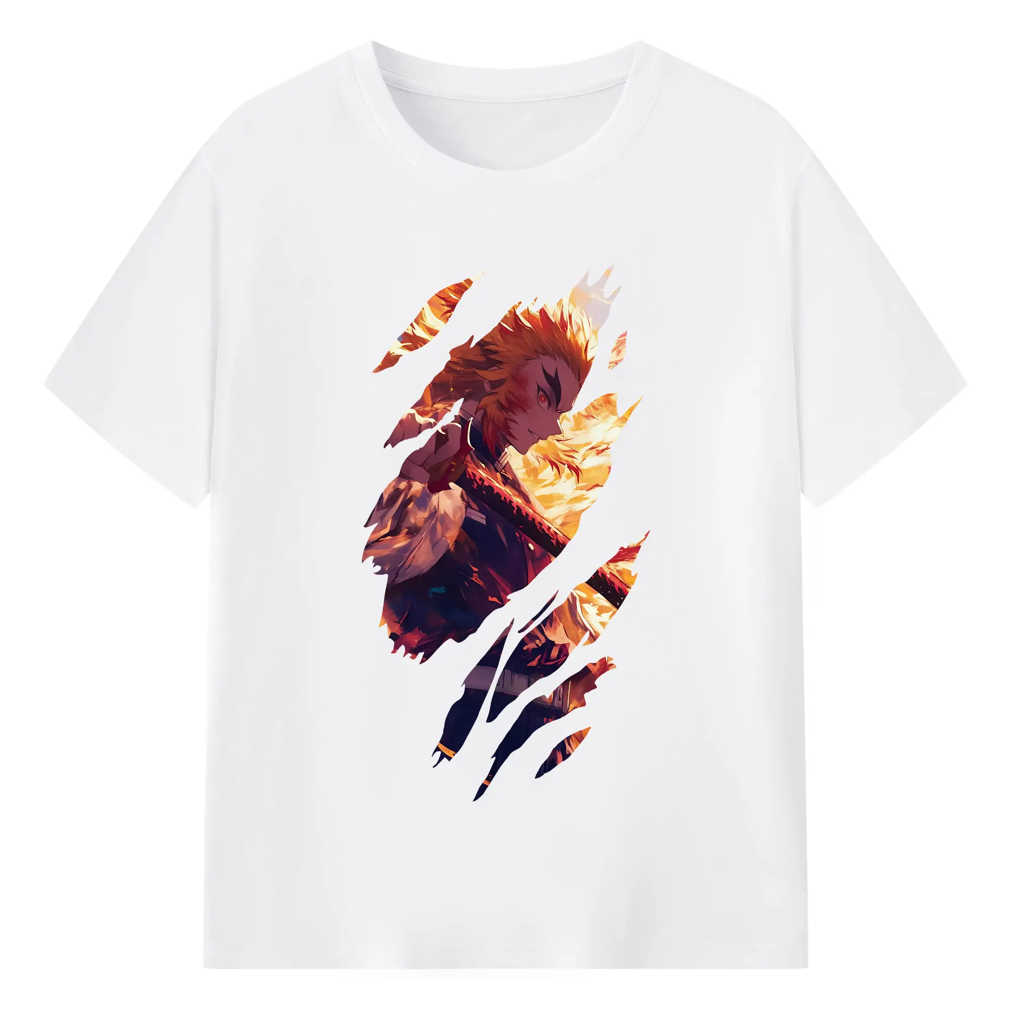 鬼滅の刃 グッズ,煉獄 杏寿郎 - 綿100％ 半袖Tシャツ ・ フロントプリント ・ 快適 通気性 ・ 日常使い 散歩 スポーツ用