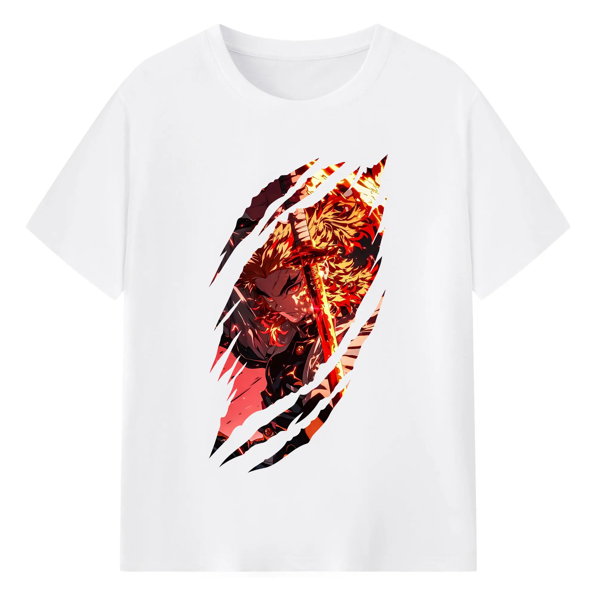 鬼滅の刃 グッズ,煉獄 杏寿郎 - 綿100％ 半袖Tシャツ ・ フロントプリント ・ 快適 通気性 ・ 日常使い 散歩 スポーツ用