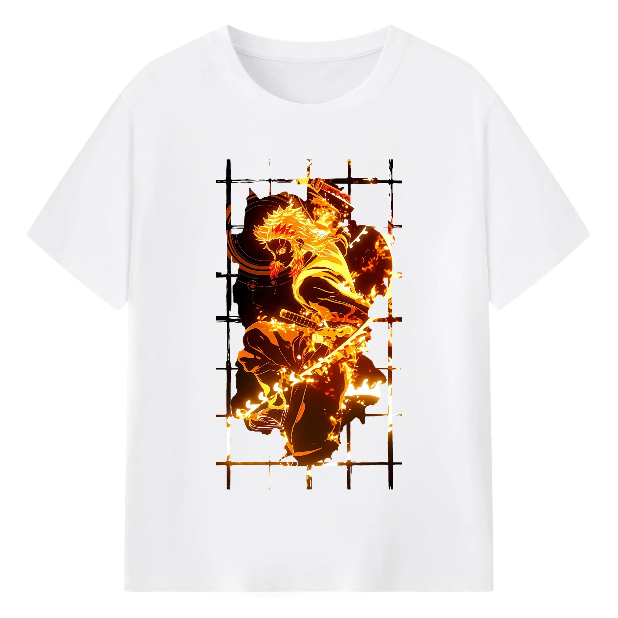 鬼滅の刃 グッズ,煉獄 杏寿郎 - 綿100％ 半袖Tシャツ ・ フロントプリント ・ 快適 通気性 ・ 日常使い 散歩 スポーツ用