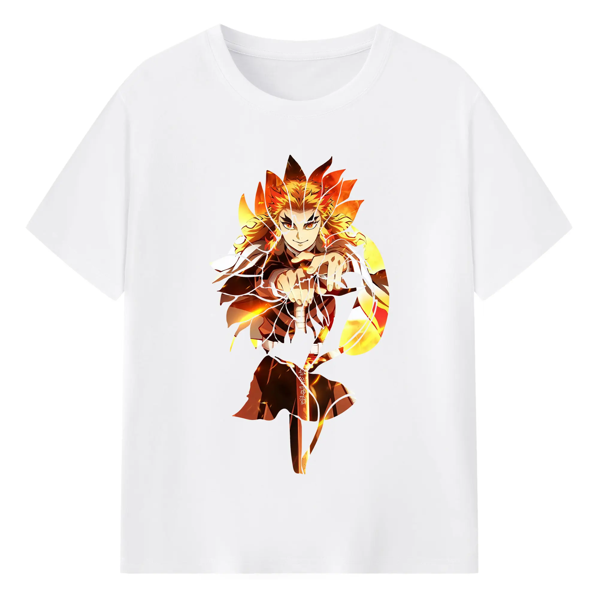 鬼滅の刃 グッズ,煉獄 杏寿郎 - 綿100％ 半袖Tシャツ ・ フロントプリント ・ 快適 通気性 ・ 日常使い 散歩 スポーツ用