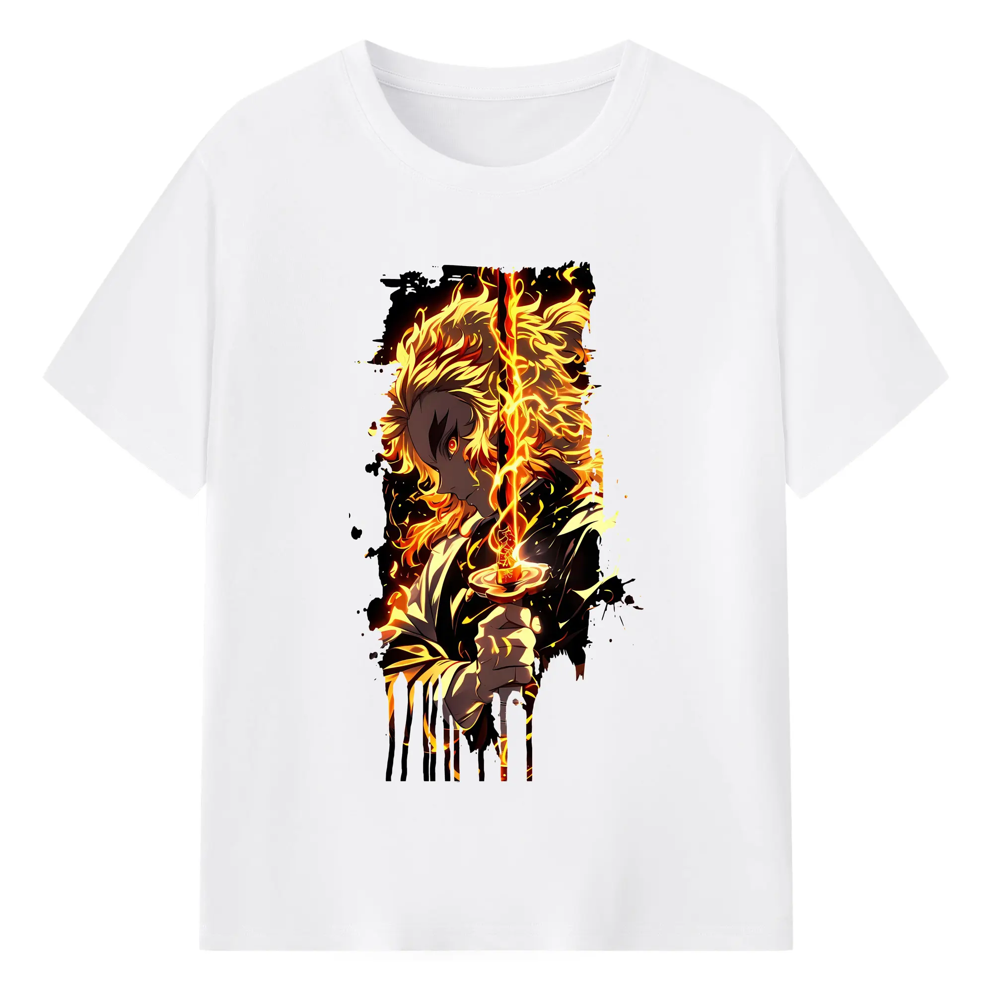 鬼滅の刃 グッズ,煉獄 杏寿郎 - 綿100％ 半袖Tシャツ ・ フロントプリント ・ 快適 通気性 ・ 日常使い 散歩 スポーツ用