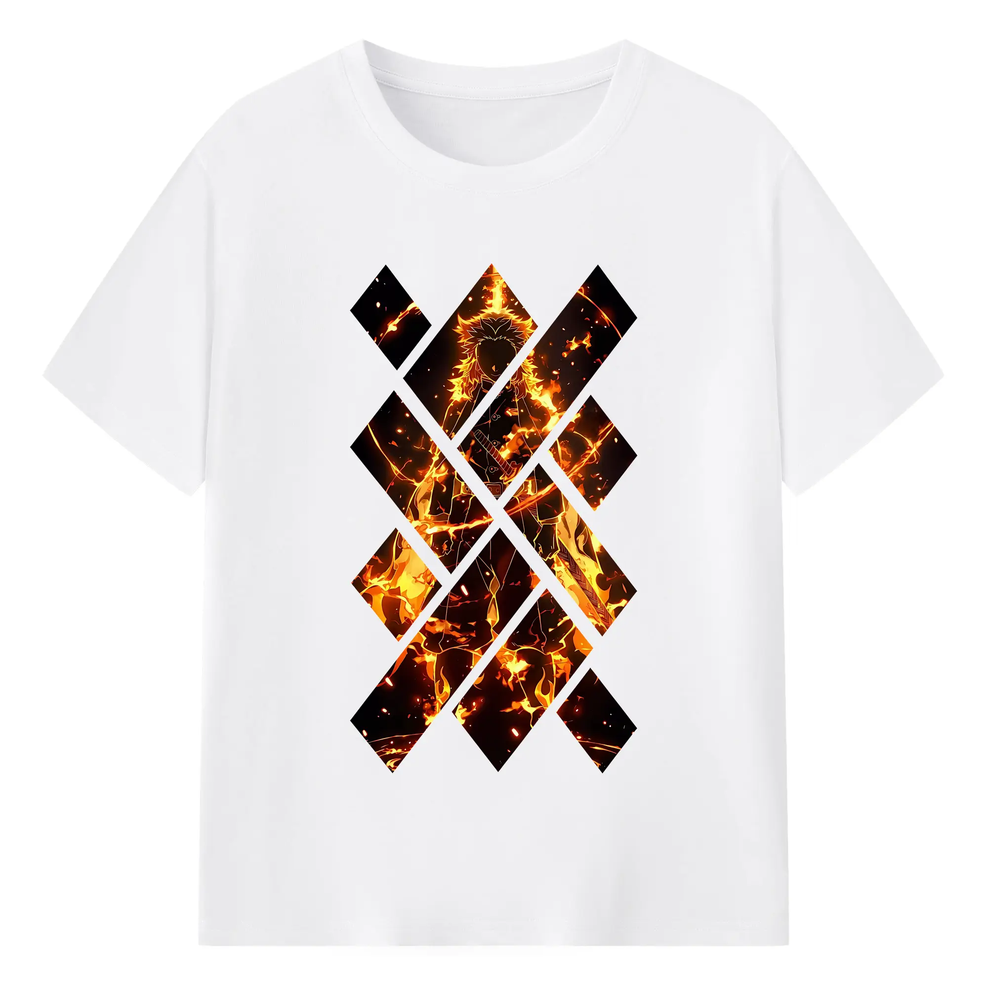 鬼滅の刃 グッズ,煉獄 杏寿郎 - 綿100％ 半袖Tシャツ ・ フロントプリント ・ 快適 通気性 ・ 日常使い 散歩 スポーツ用