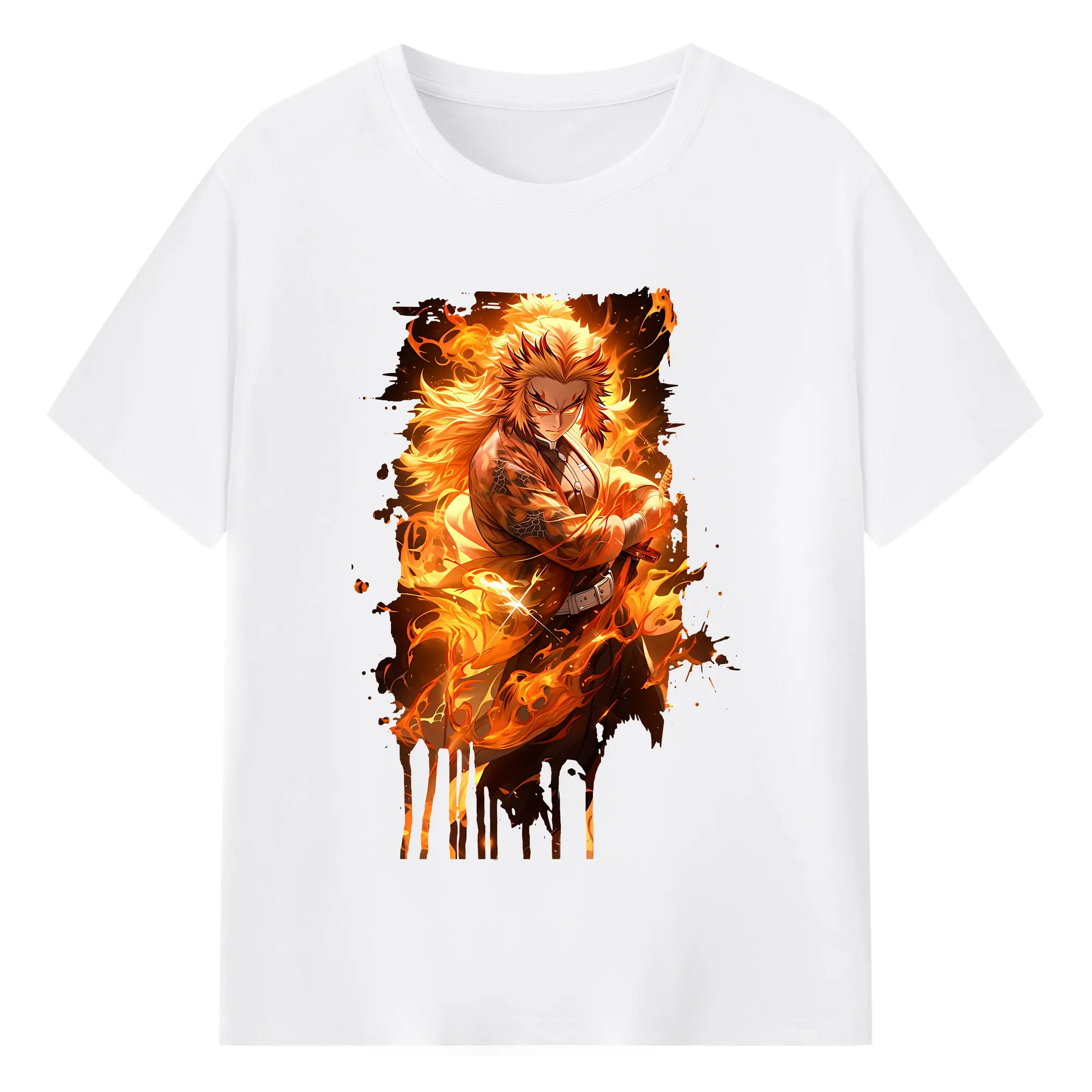 鬼滅の刃 グッズ,煉獄 杏寿郎 - 綿100％ 半袖Tシャツ ・ フロントプリント ・ 快適 通気性 ・ 日常使い 散歩 スポーツ用