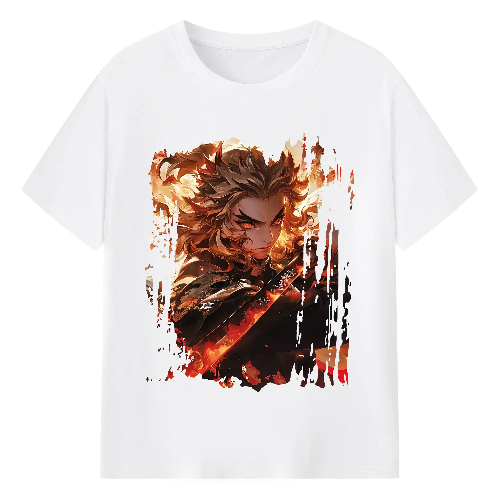 鬼滅の刃 グッズ,煉獄 杏寿郎 - 綿100％ 半袖Tシャツ ・ フロントプリント ・ 快適 通気性 ・ 日常使い 散歩 スポーツ用