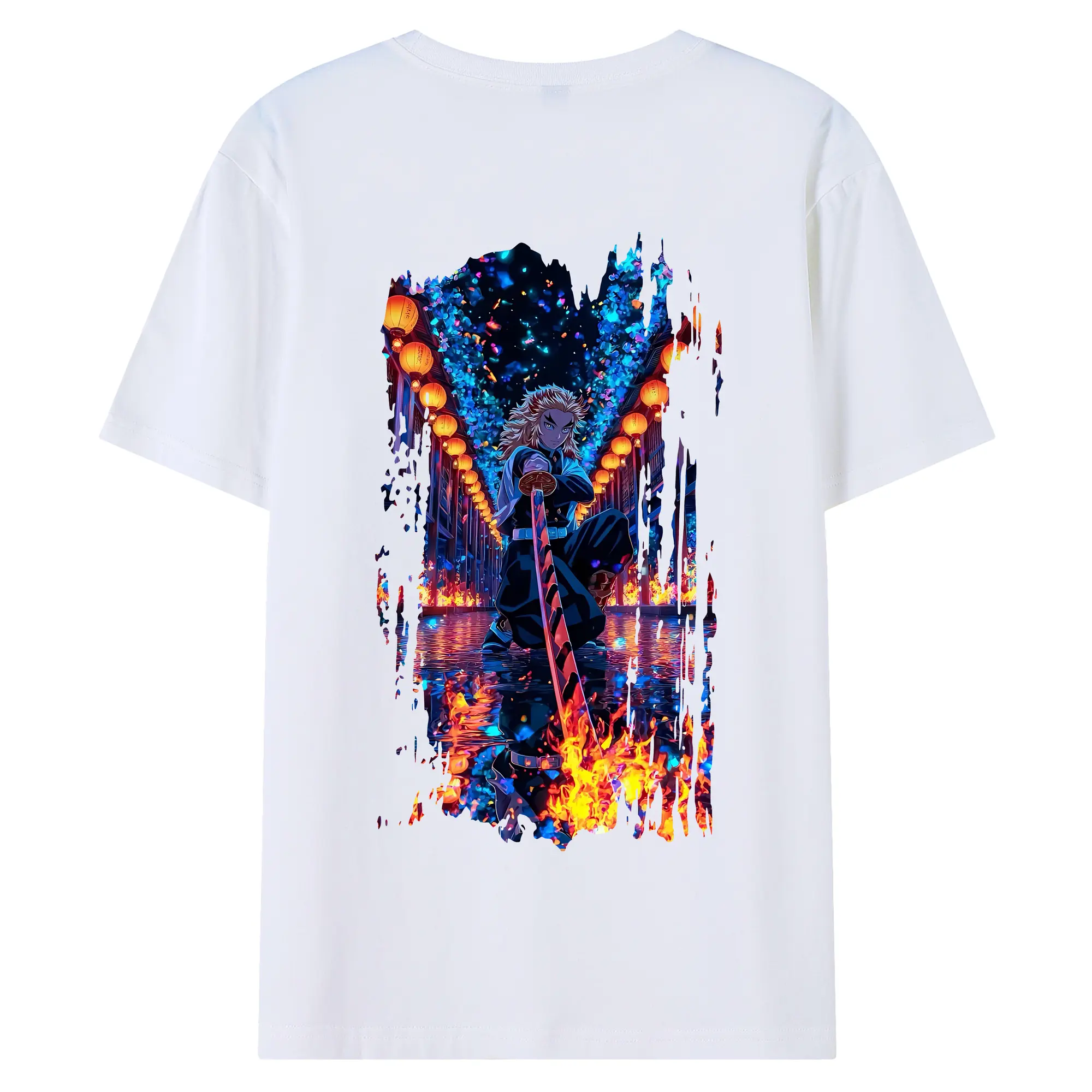 鬼滅の刃 グッズ,煉獄 杏寿郎 - 綿100％ 半袖Tシャツ ・ バックプリント ・ 快適 通気性 ・ 日常使い 散歩 スポーツ用