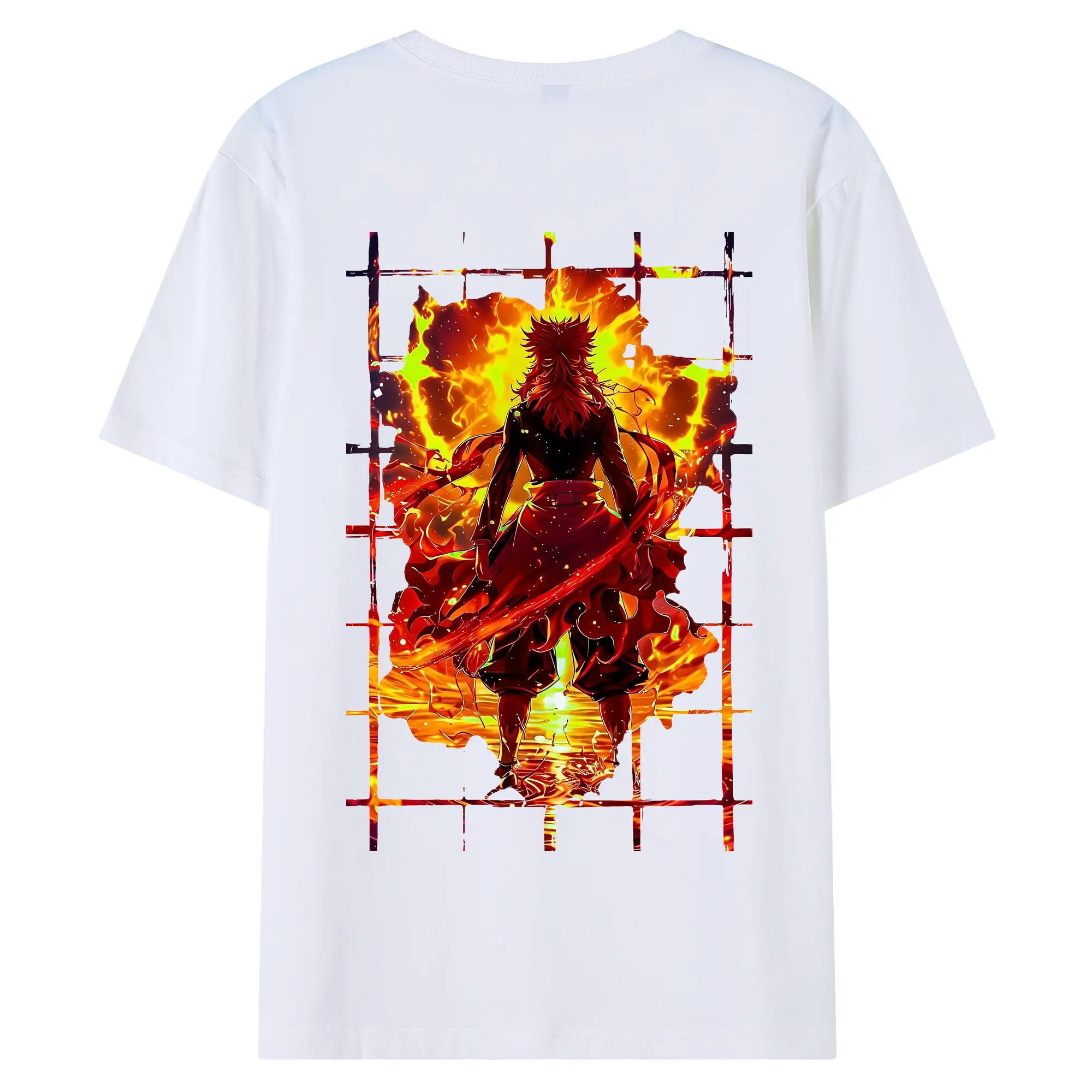 鬼滅の刃 グッズ,煉獄 杏寿郎 - 綿100％ 半袖Tシャツ ・ バックプリント ・ 快適 通気性 ・ 日常使い 散歩 スポーツ用