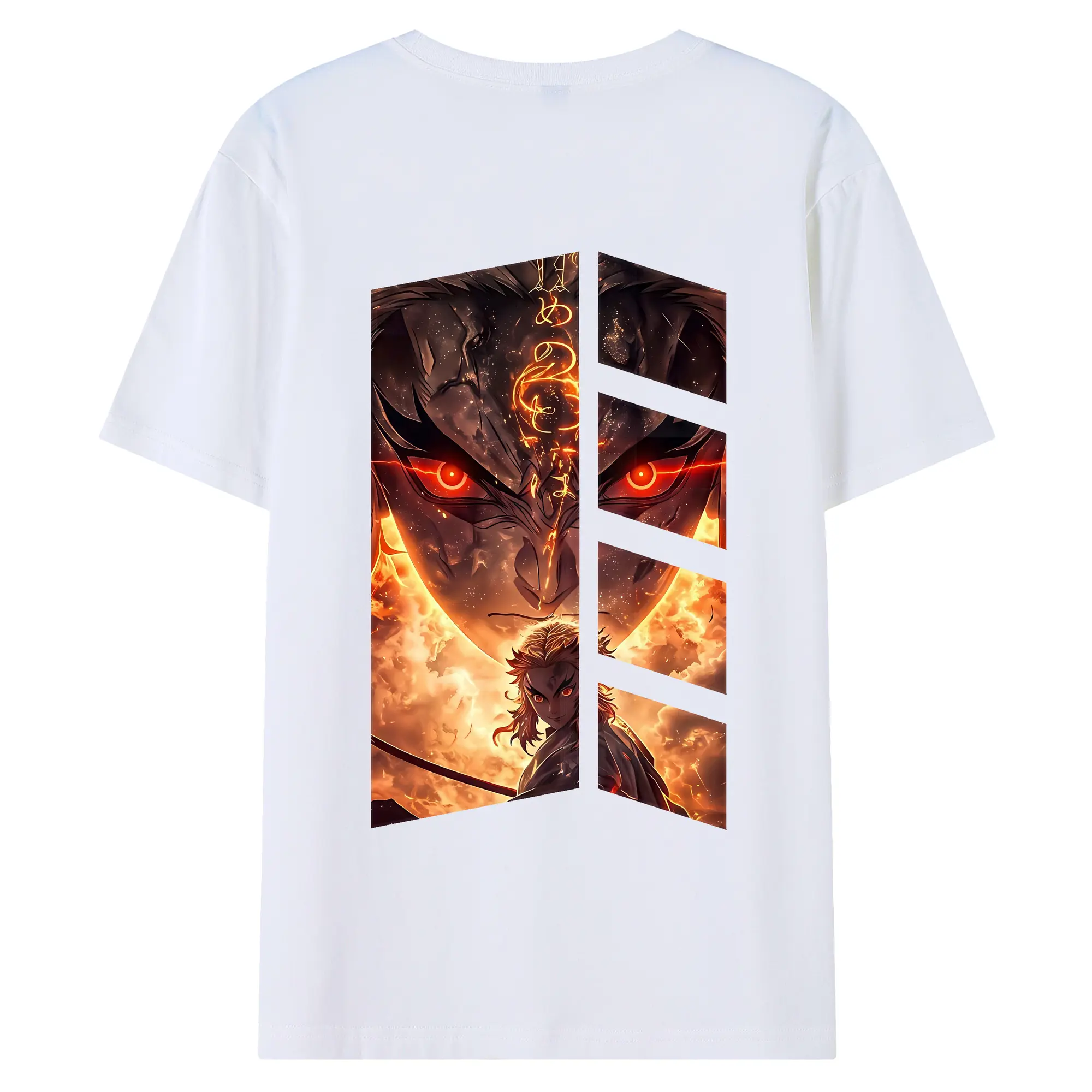 鬼滅の刃 グッズ,煉獄 杏寿郎 - 綿100％ 半袖Tシャツ ・ バックプリント ・ 快適 通気性 ・ 日常使い 散歩 スポーツ用