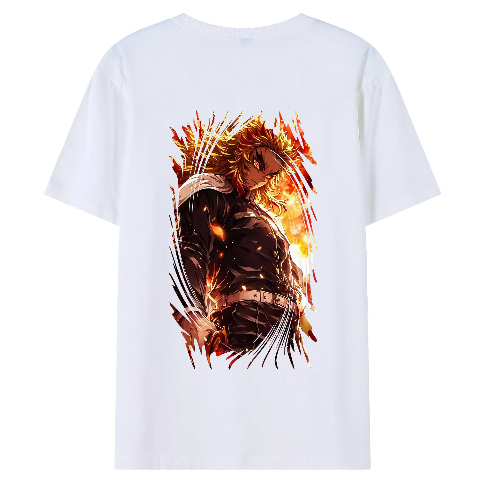 鬼滅の刃 グッズ,煉獄 杏寿郎 - 綿100％ 半袖Tシャツ ・ バックプリント ・ 快適 通気性 ・ 日常使い 散歩 スポーツ用