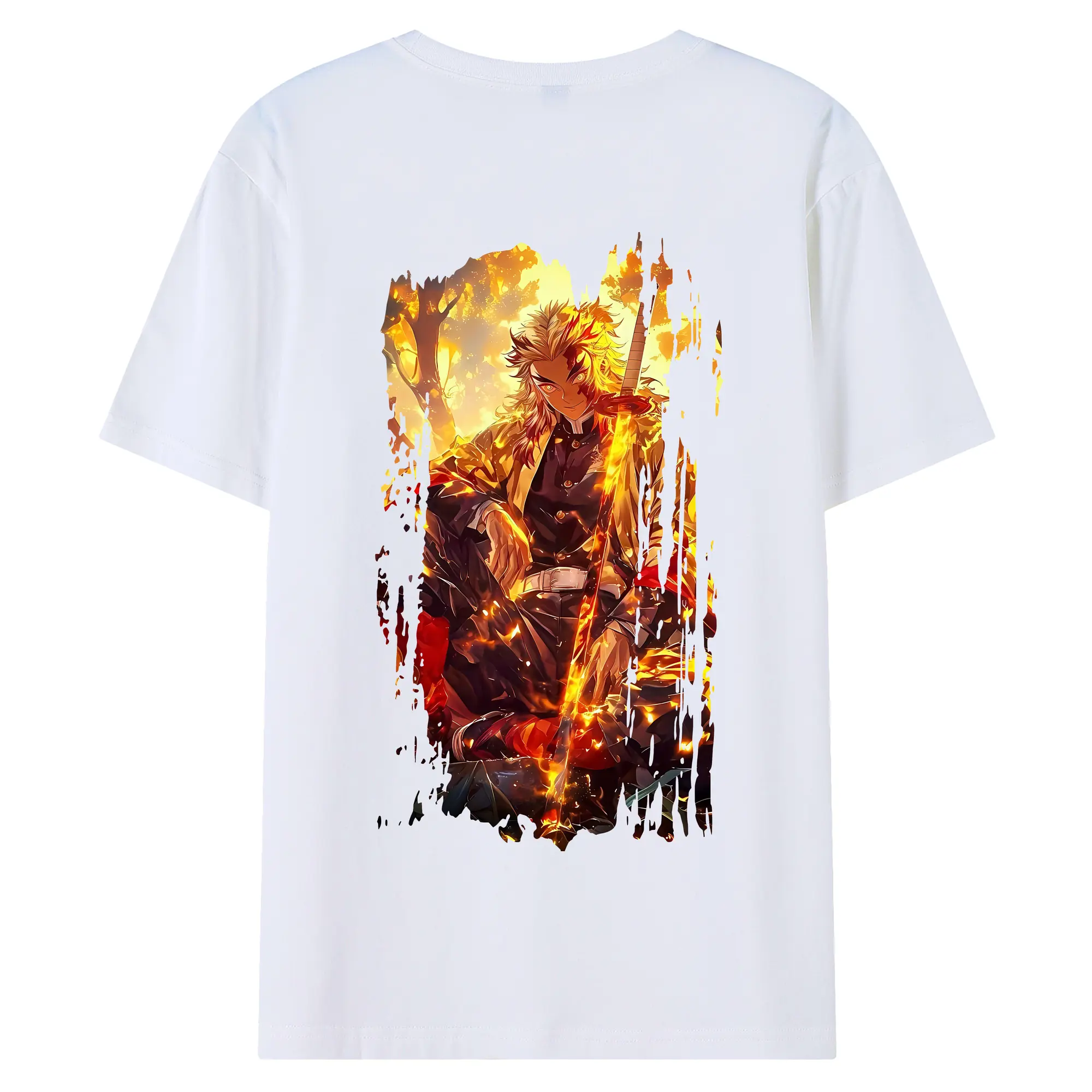 鬼滅の刃 グッズ,煉獄 杏寿郎 - 綿100％ 半袖Tシャツ ・ バックプリント ・ 快適 通気性 ・ 日常使い 散歩 スポーツ用