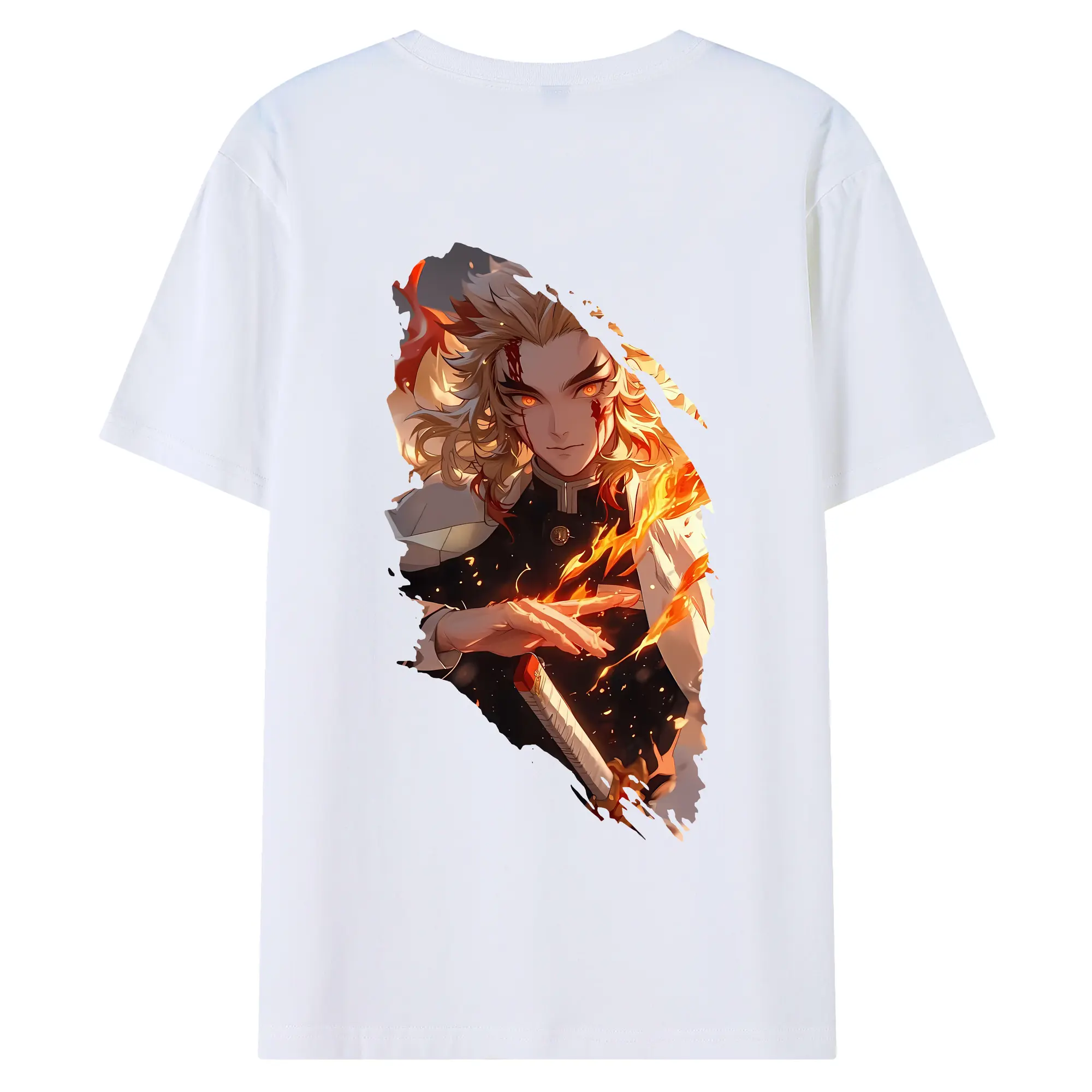 鬼滅の刃 グッズ,煉獄 杏寿郎 - 綿100％ 半袖Tシャツ ・ バックプリント ・ 快適 通気性 ・ 日常使い 散歩 スポーツ用