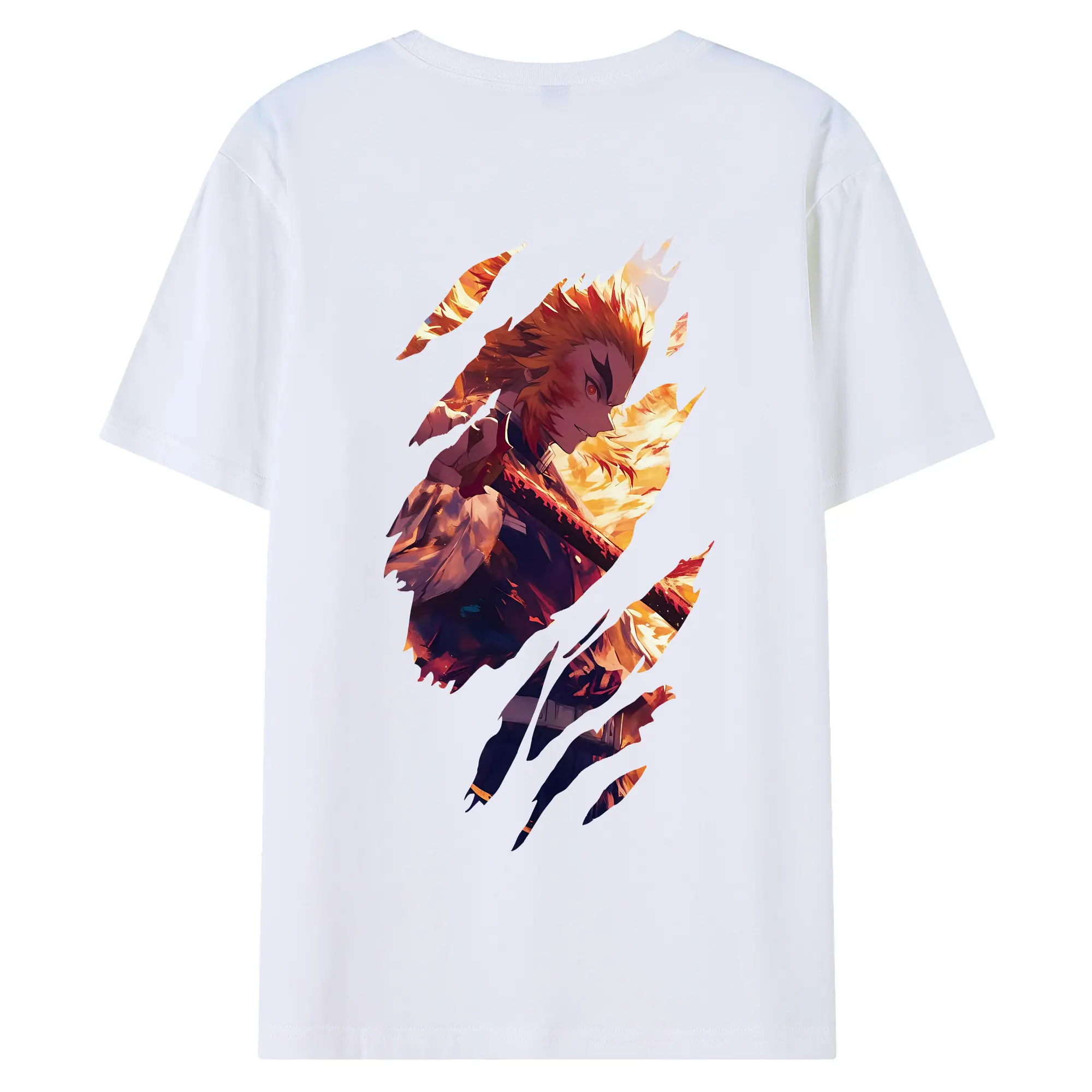 鬼滅の刃 グッズ,煉獄 杏寿郎 - 綿100％ 半袖Tシャツ ・ バックプリント ・ 快適 通気性 ・ 日常使い 散歩 スポーツ用