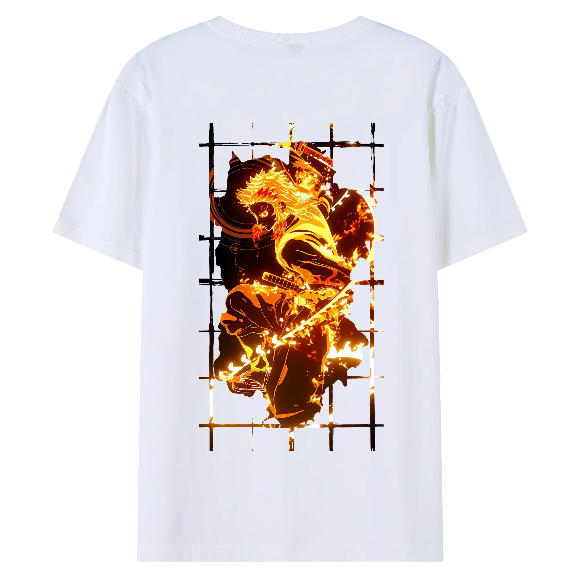 鬼滅の刃 グッズ,煉獄 杏寿郎 - 綿100％ 半袖Tシャツ ・ バックプリント ・ 快適 通気性 ・ 日常使い 散歩 スポーツ用