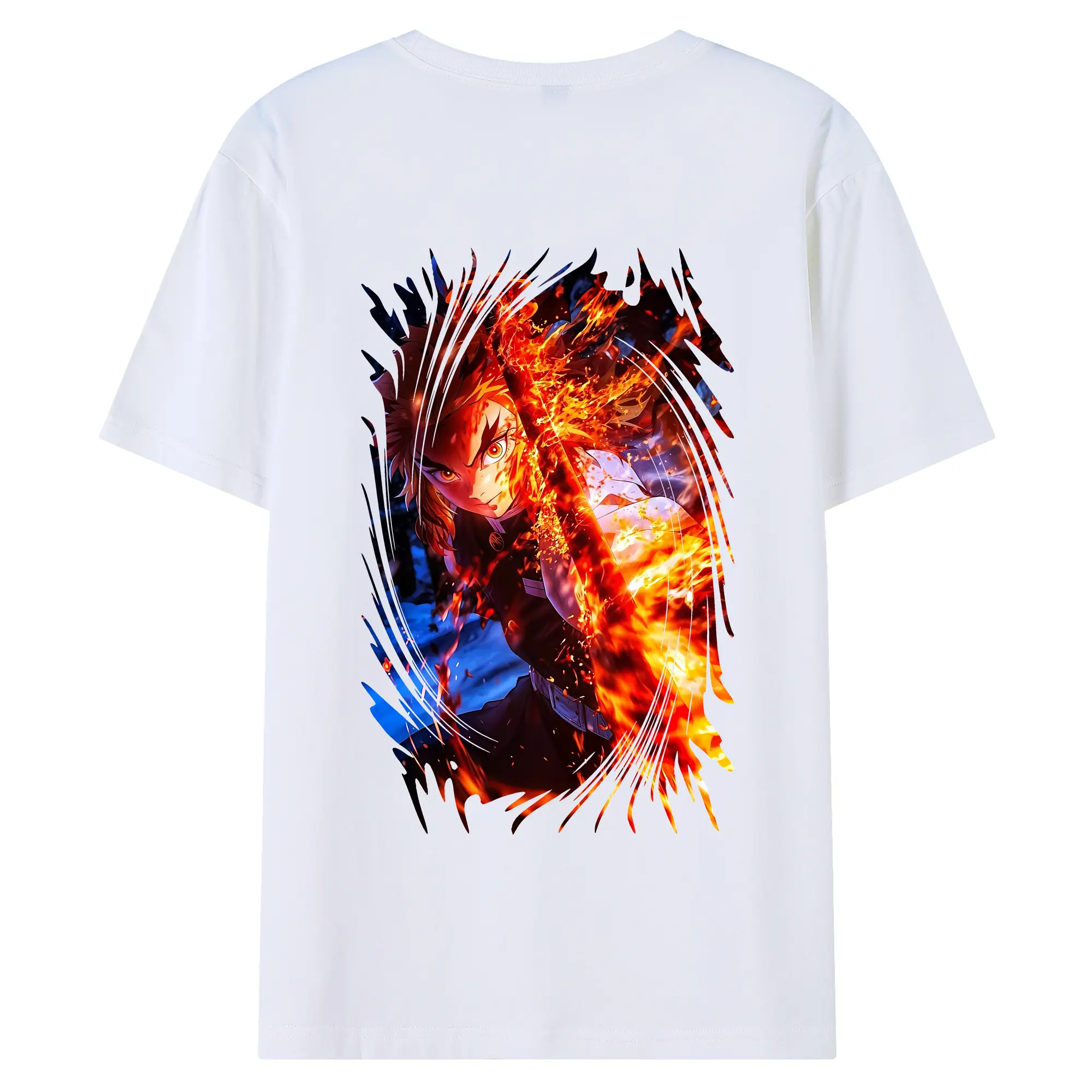 鬼滅の刃 グッズ,煉獄 杏寿郎 - 綿100％ 半袖Tシャツ ・ バックプリント ・ 快適 通気性 ・ 日常使い 散歩 スポーツ用