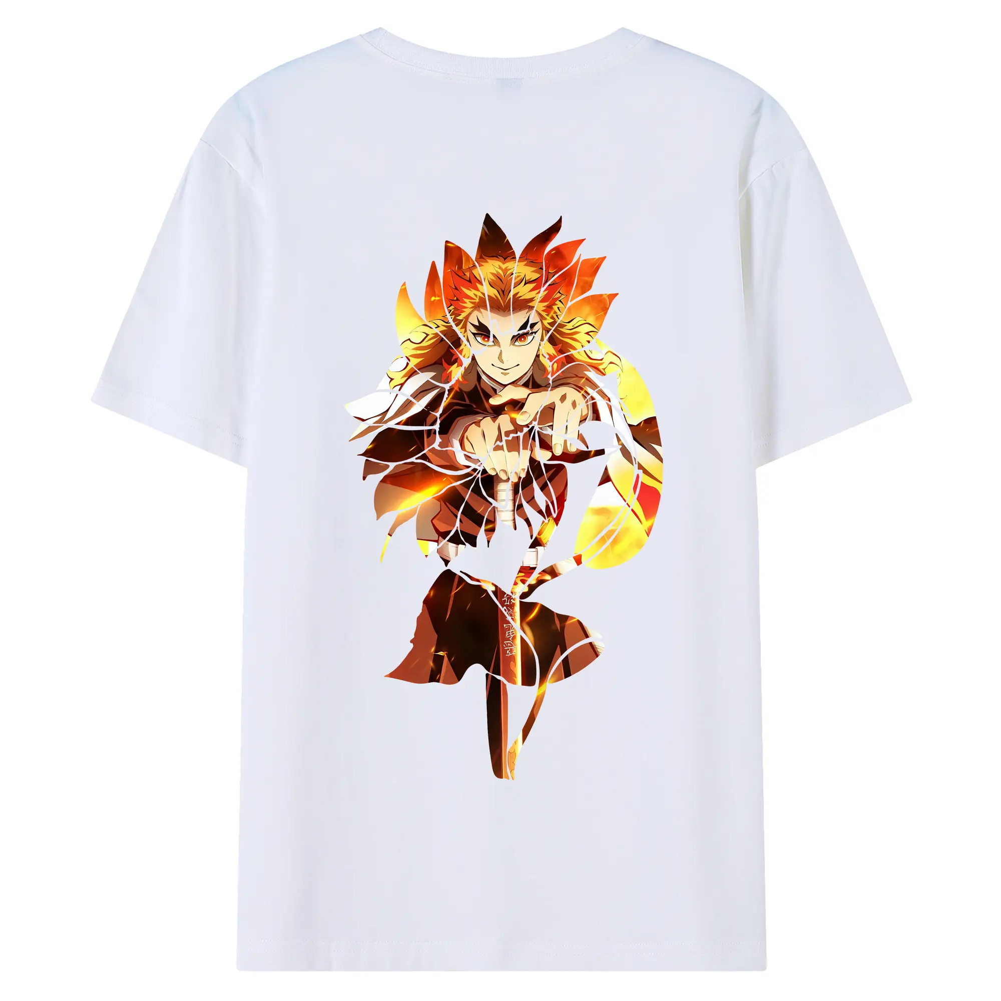 鬼滅の刃 グッズ,煉獄 杏寿郎 - 綿100％ 半袖Tシャツ ・ バックプリント ・ 快適 通気性 ・ 日常使い 散歩 スポーツ用