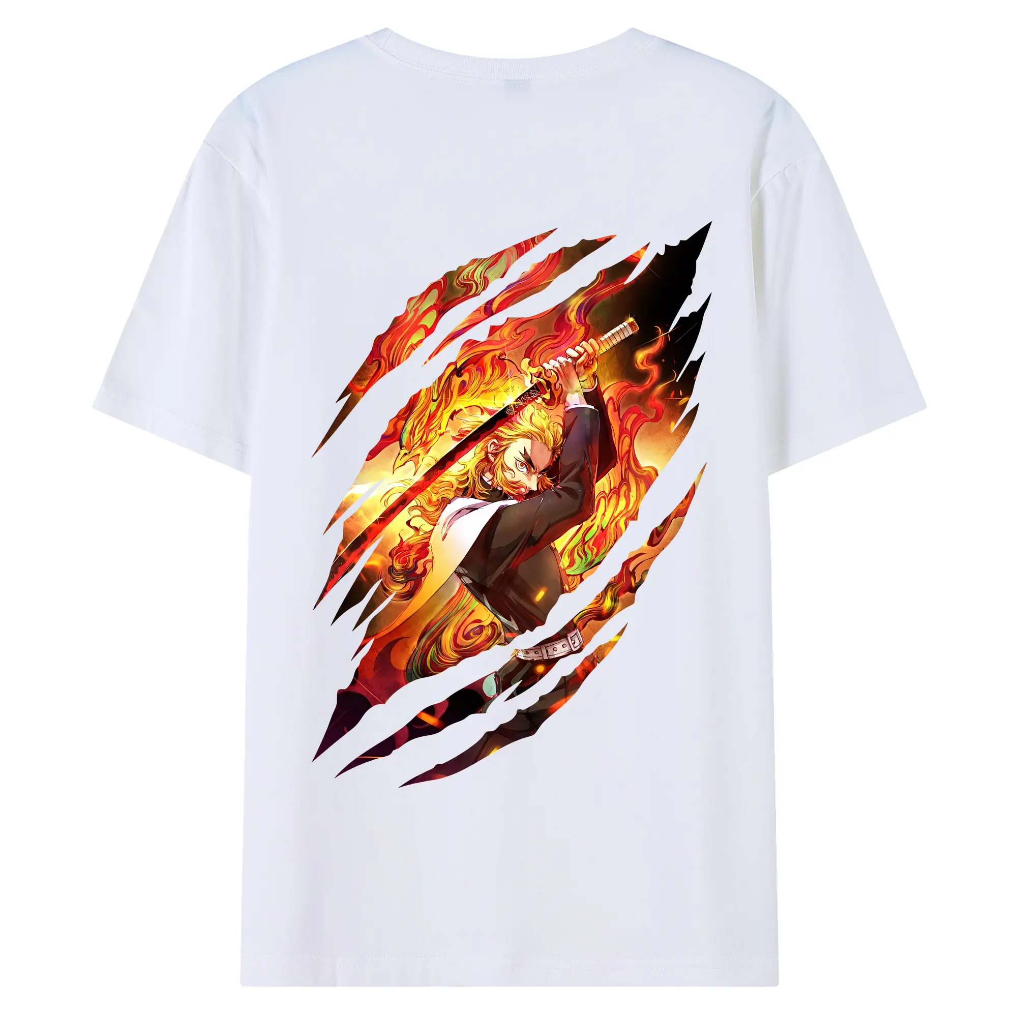 鬼滅の刃 グッズ,煉獄 杏寿郎 - 綿100％ 半袖Tシャツ ・ バックプリント ・ 快適 通気性 ・ 日常使い 散歩 スポーツ用