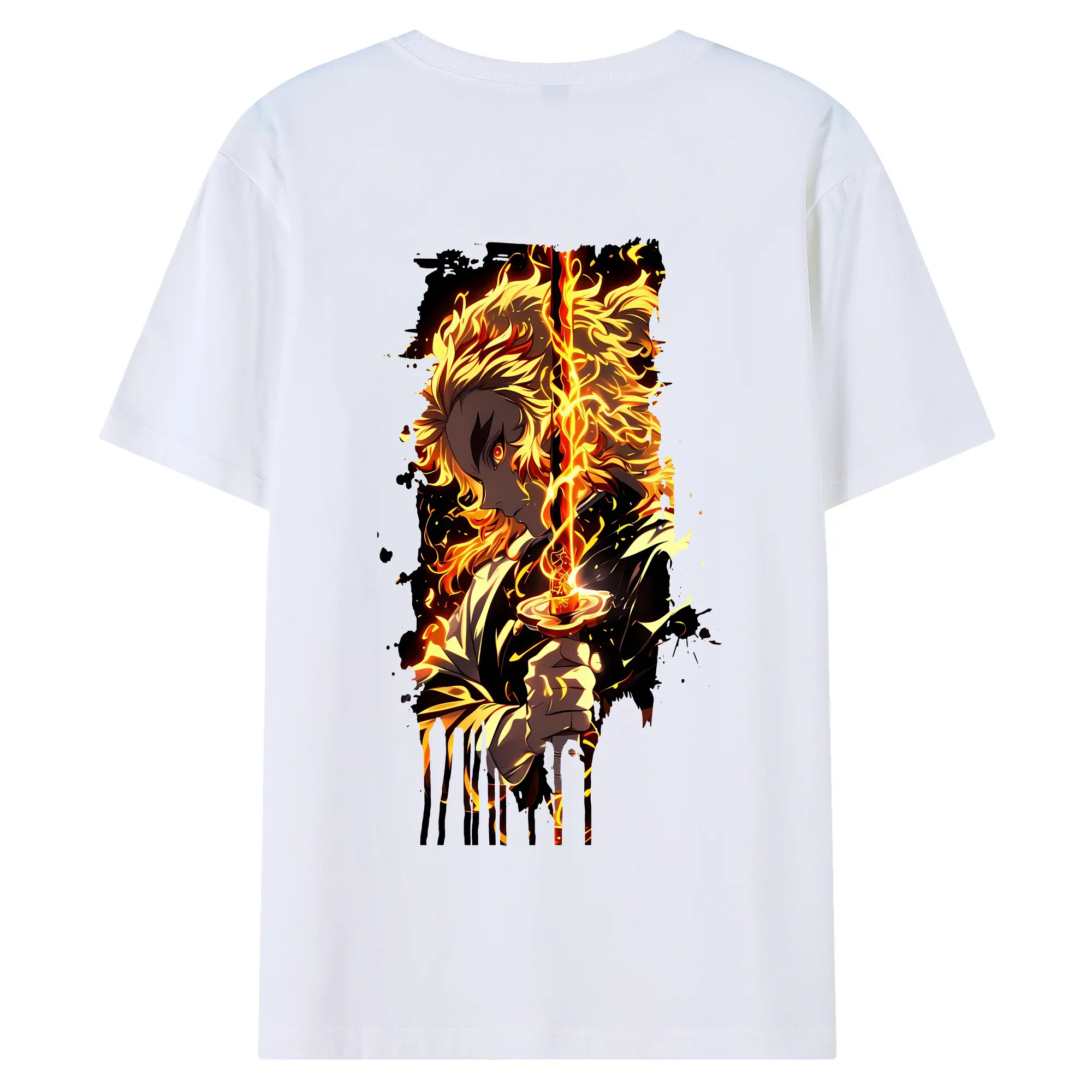 鬼滅の刃 グッズ,煉獄 杏寿郎 - 綿100％ 半袖Tシャツ ・ バックプリント ・ 快適 通気性 ・ 日常使い 散歩 スポーツ用