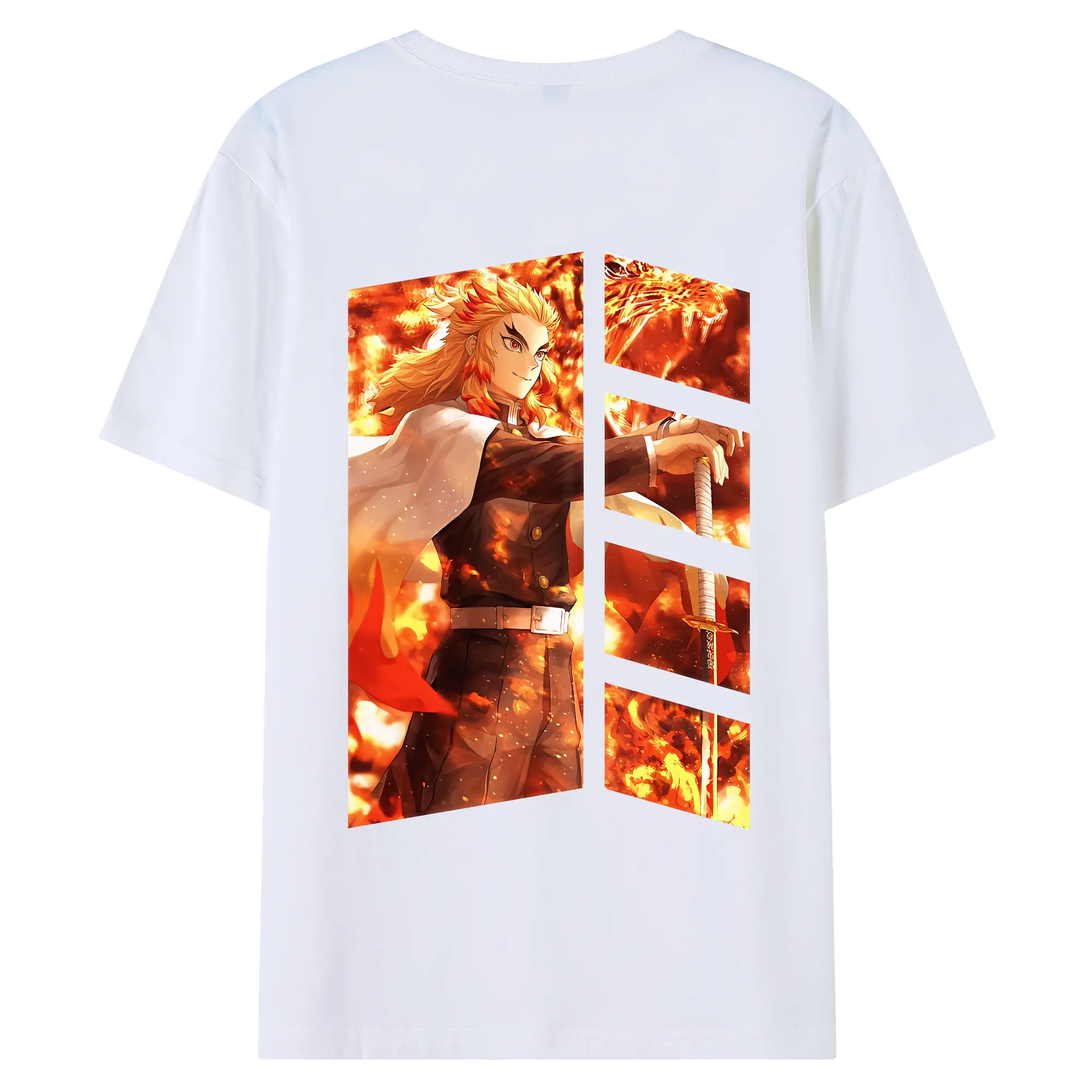 鬼滅の刃 グッズ,煉獄 杏寿郎 - 綿100％ 半袖Tシャツ ・ バックプリント ・ 快適 通気性 ・ 日常使い 散歩 スポーツ用