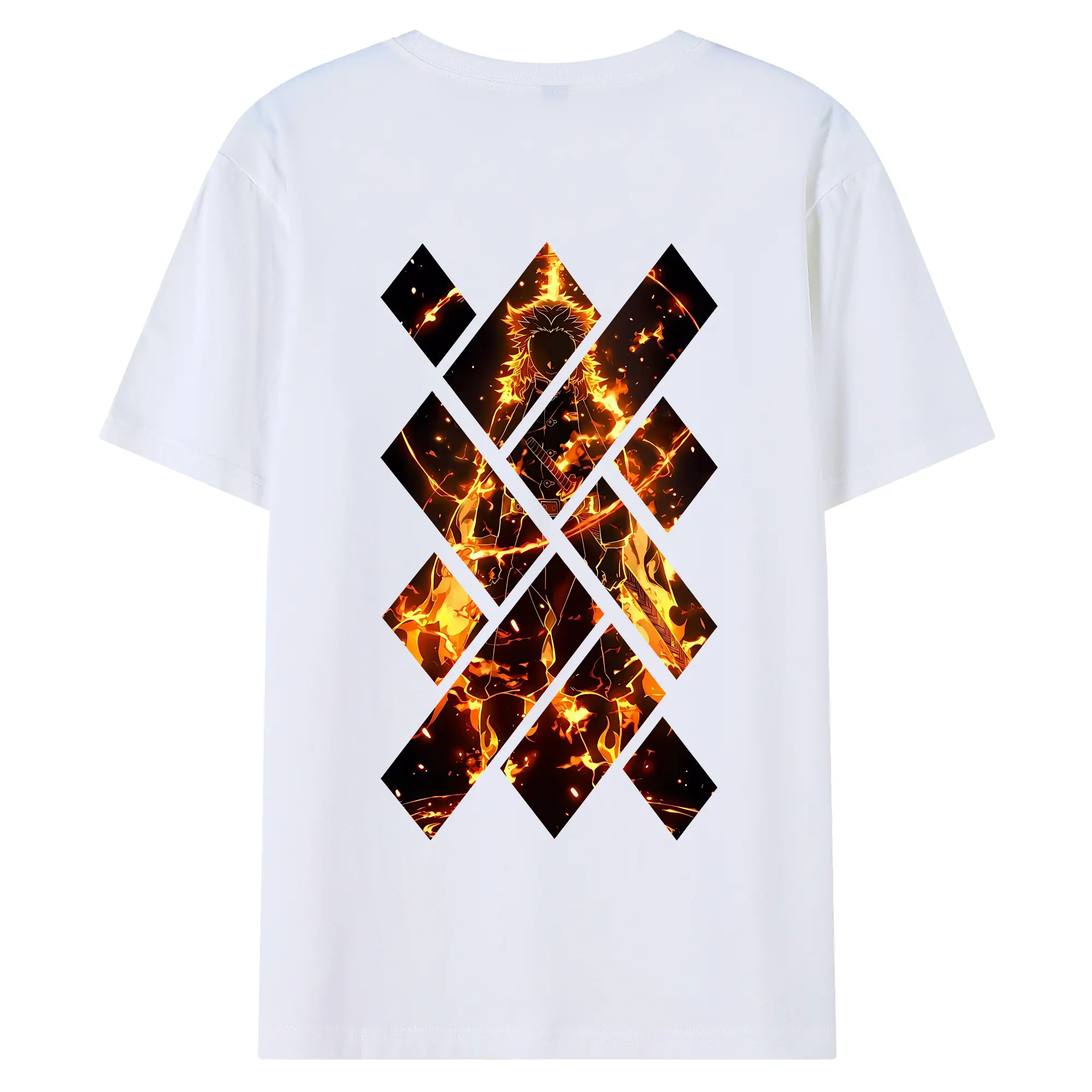 鬼滅の刃 グッズ,煉獄 杏寿郎 - 綿100％ 半袖Tシャツ ・ バックプリント ・ 快適 通気性 ・ 日常使い 散歩 スポーツ用