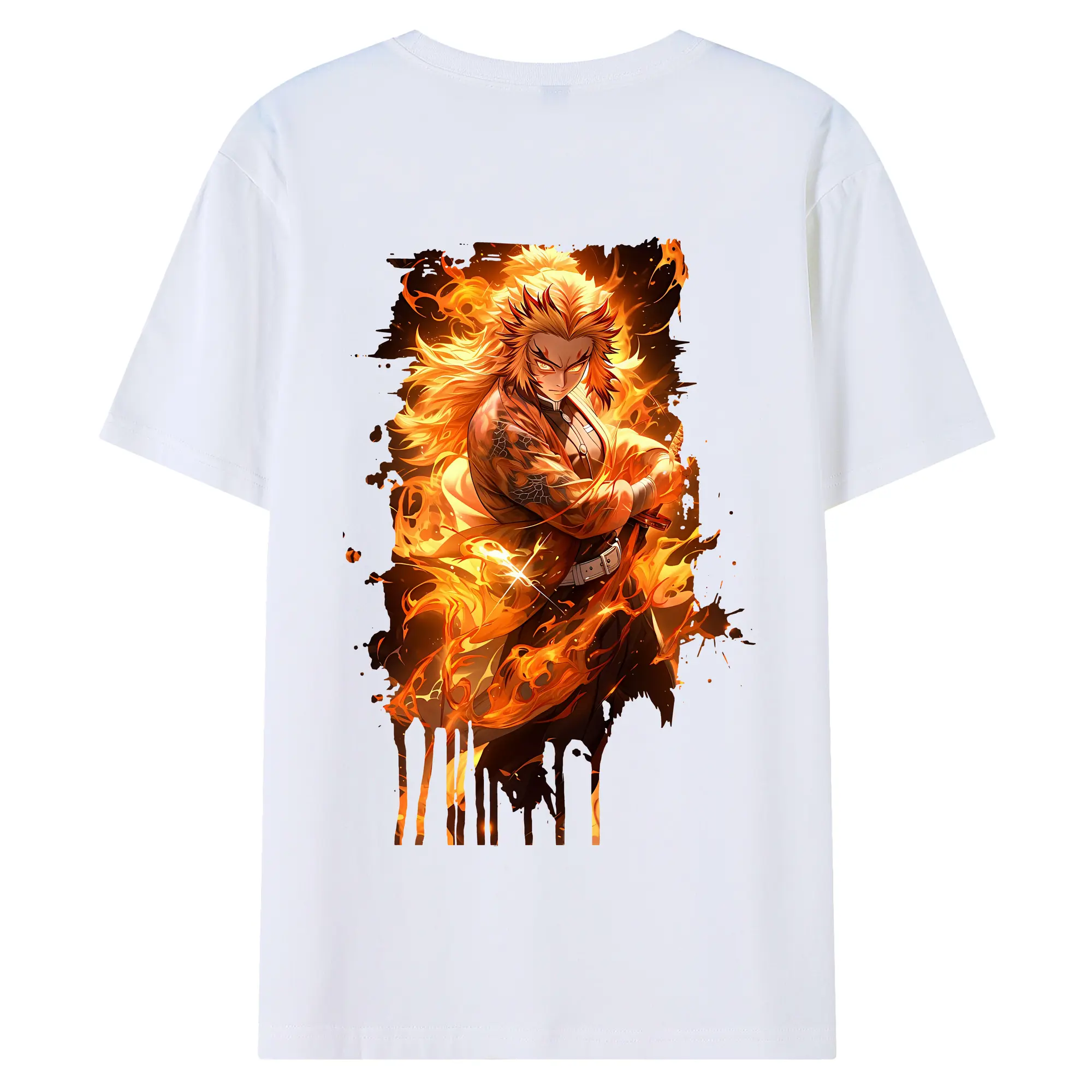 鬼滅の刃 グッズ,煉獄 杏寿郎 - 綿100％ 半袖Tシャツ ・ バックプリント ・ 快適 通気性 ・ 日常使い 散歩 スポーツ用