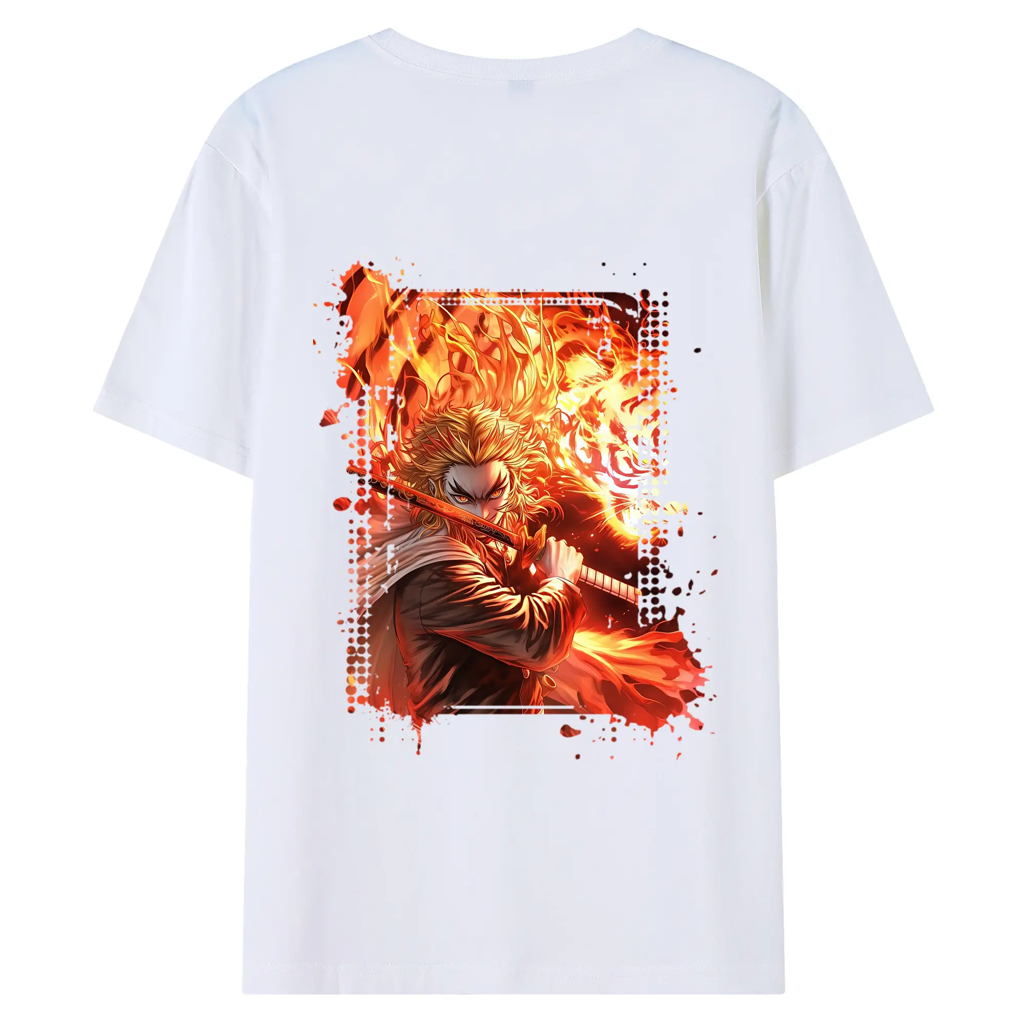 鬼滅の刃 グッズ,煉獄 杏寿郎 - 綿100％ 半袖Tシャツ ・ バックプリント ・ 快適 通気性 ・ 日常使い 散歩 スポーツ用