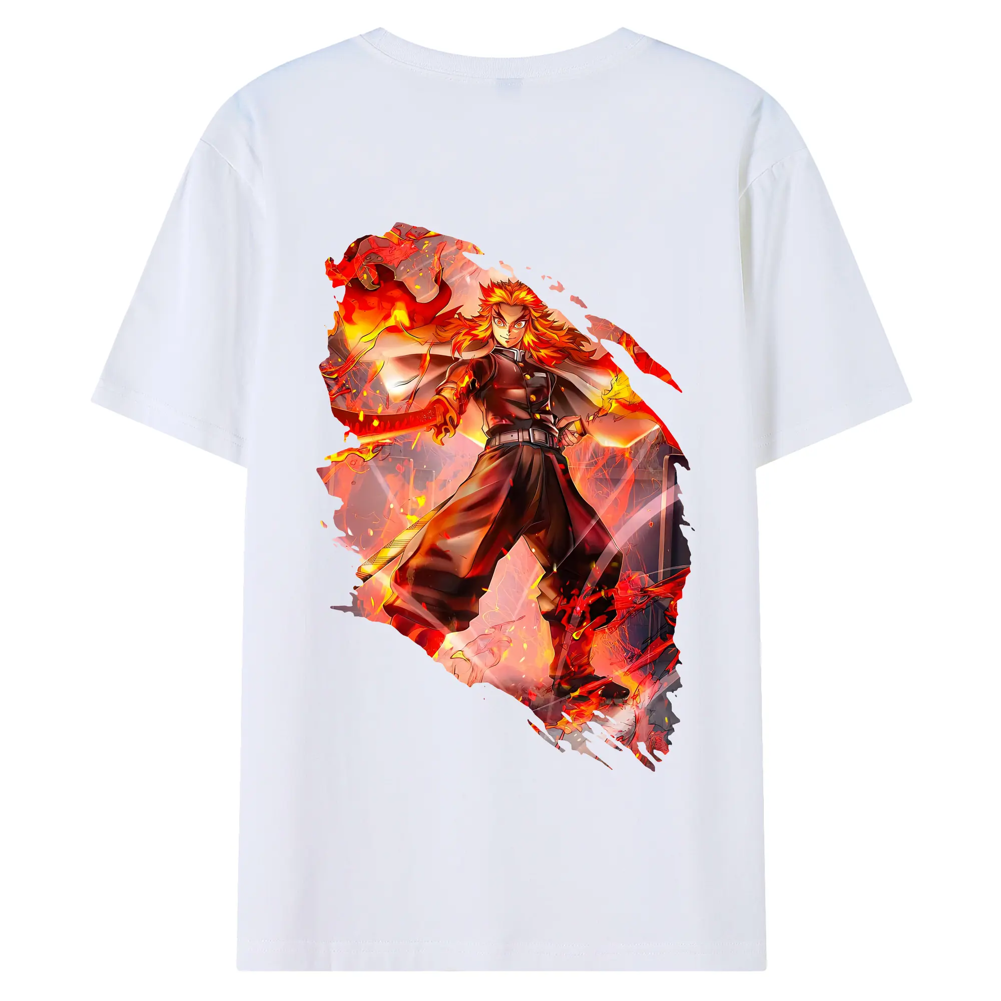 鬼滅の刃 グッズ,煉獄 杏寿郎 - 綿100％ 半袖Tシャツ ・ バックプリント ・ 快適 通気性 ・ 日常使い 散歩 スポーツ用