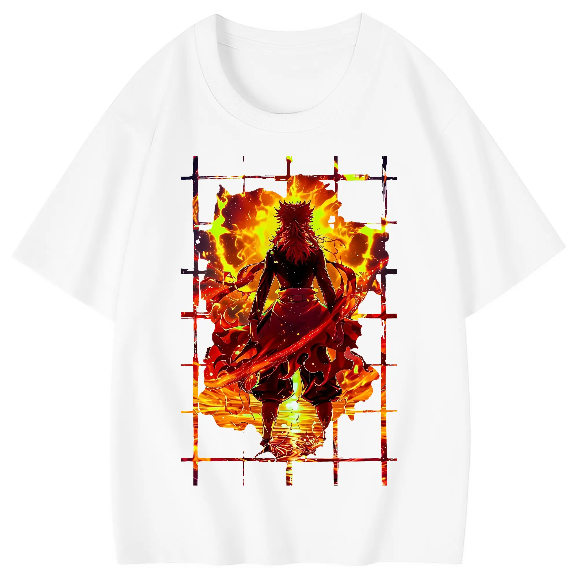 鬼滅の刃 グッズ,煉獄 杏寿郎 - 綿100％ キッズTシャツ ・ フロントプリント ・ 快適 通気性 ・ スポーツ カジュアル 散歩用