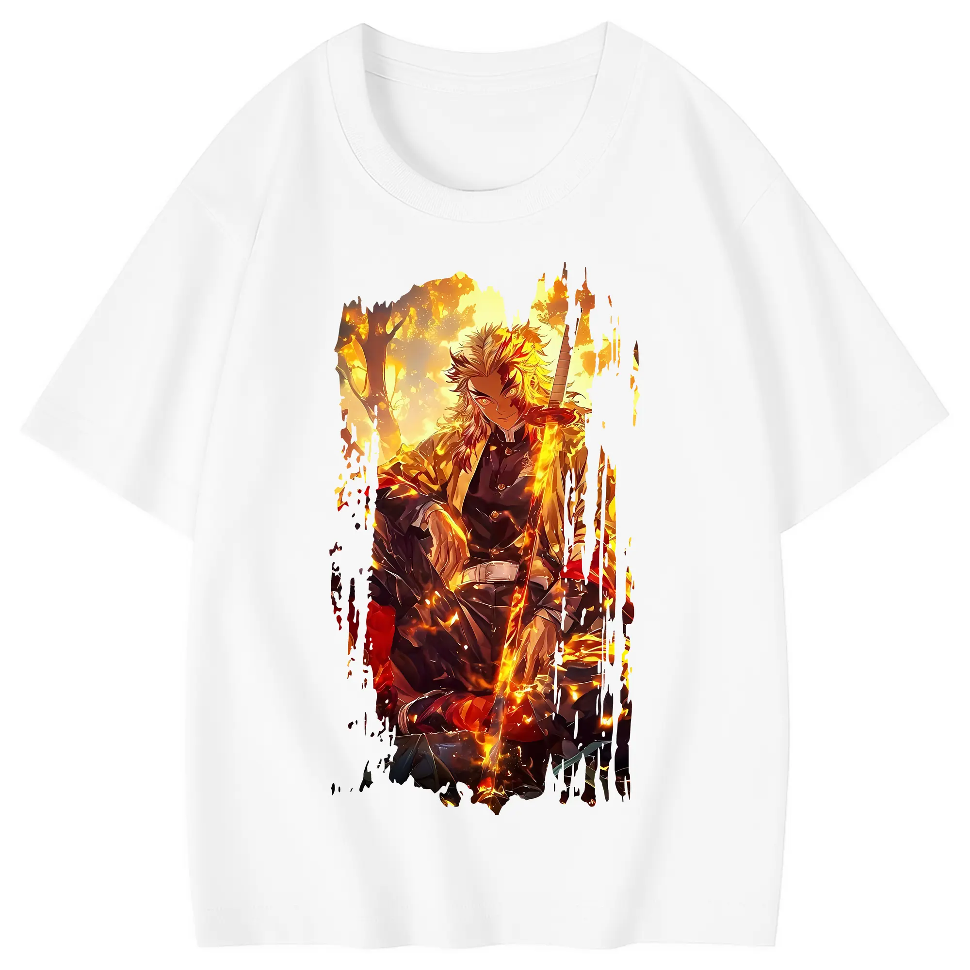 鬼滅の刃 グッズ,煉獄 杏寿郎 - 綿100％ キッズTシャツ ・ フロントプリント ・ 快適 通気性 ・ スポーツ カジュアル 散歩用