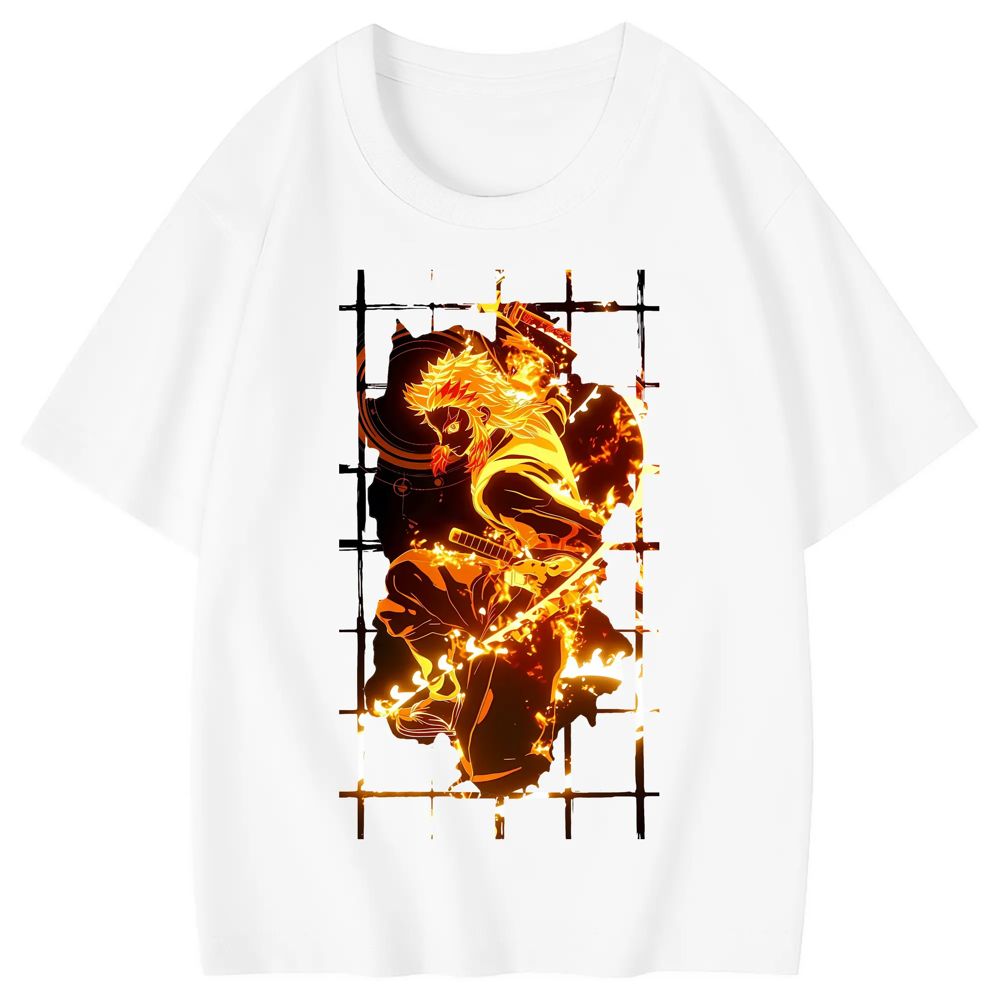 鬼滅の刃 グッズ,煉獄 杏寿郎 - 綿100％ キッズTシャツ ・ フロントプリント ・ 快適 通気性 ・ スポーツ カジュアル 散歩用