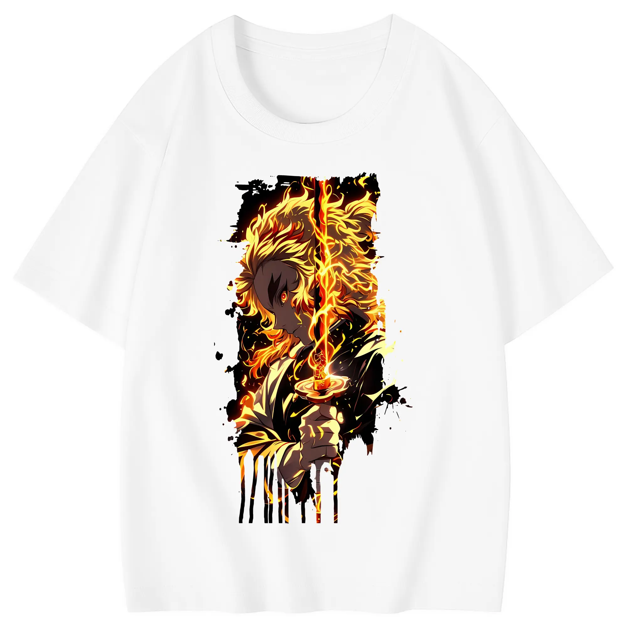 鬼滅の刃 グッズ,煉獄 杏寿郎 - 綿100％ キッズTシャツ ・ フロントプリント ・ 快適 通気性 ・ スポーツ カジュアル 散歩用