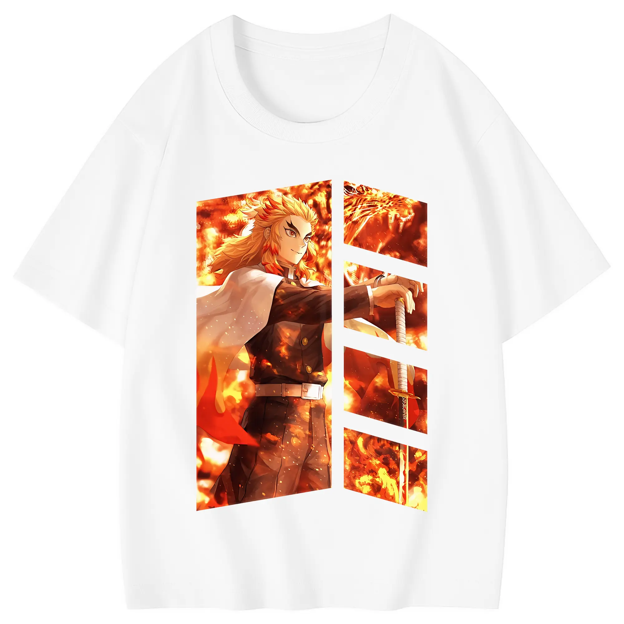 鬼滅の刃 グッズ,煉獄 杏寿郎 - 綿100％ キッズTシャツ ・ フロントプリント ・ 快適 通気性 ・ スポーツ カジュアル 散歩用