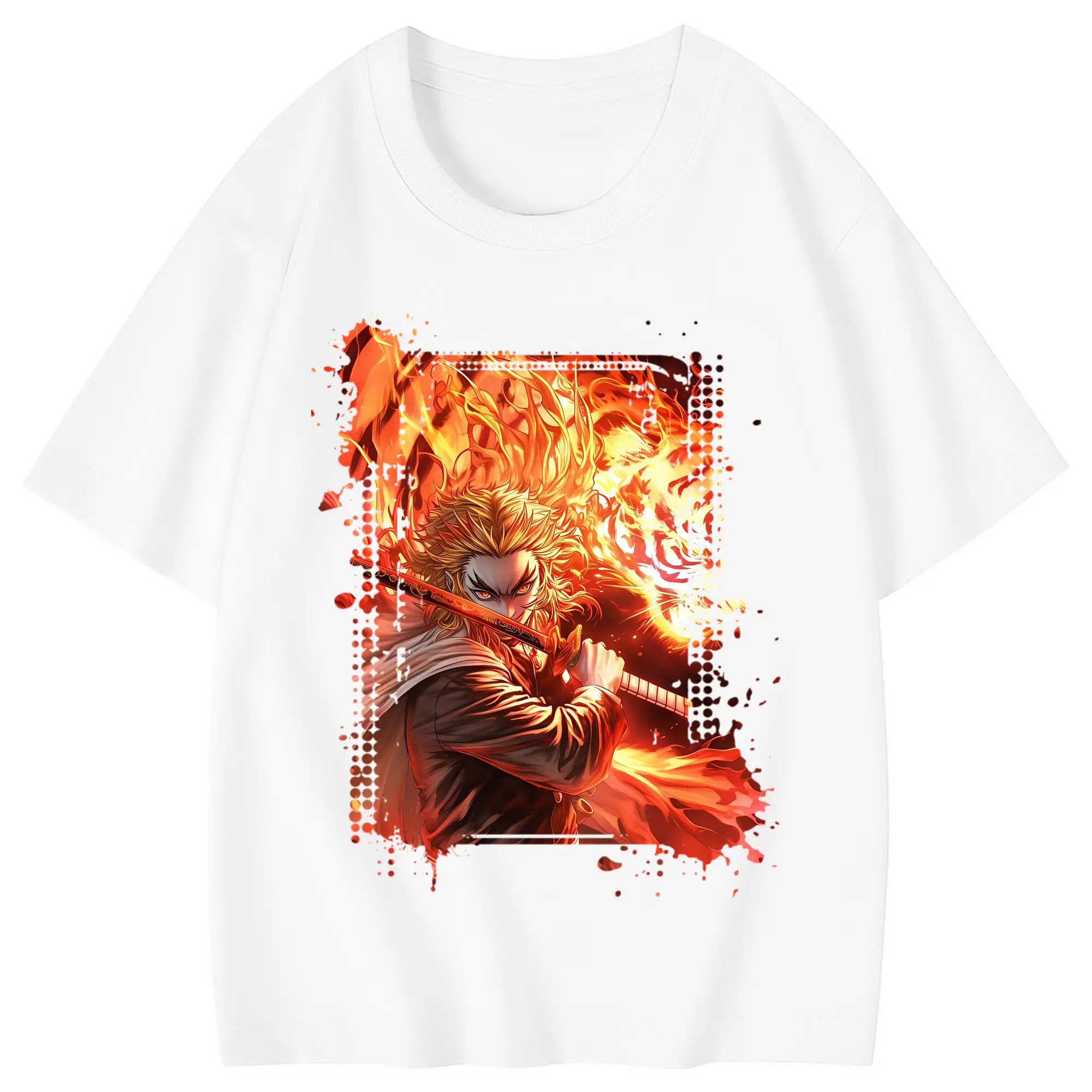 鬼滅の刃 グッズ,煉獄 杏寿郎 - 綿100％ キッズTシャツ ・ フロントプリント ・ 快適 通気性 ・ スポーツ カジュアル 散歩用