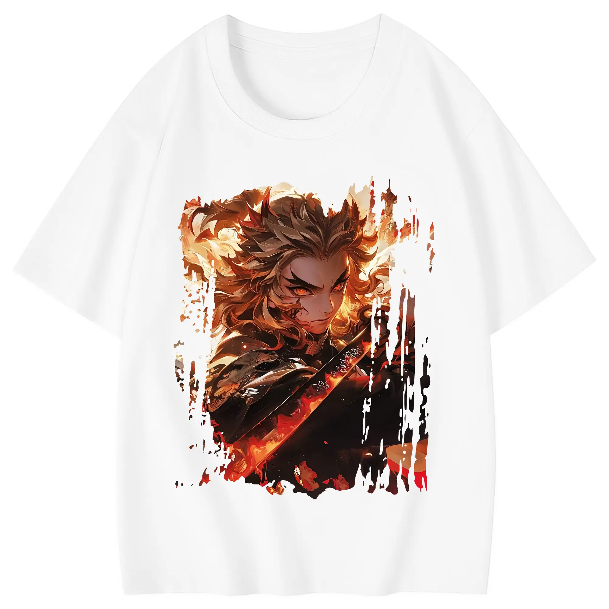 鬼滅の刃 グッズ,煉獄 杏寿郎 - 綿100％ キッズTシャツ ・ フロントプリント ・ 快適 通気性 ・ スポーツ カジュアル 散歩用