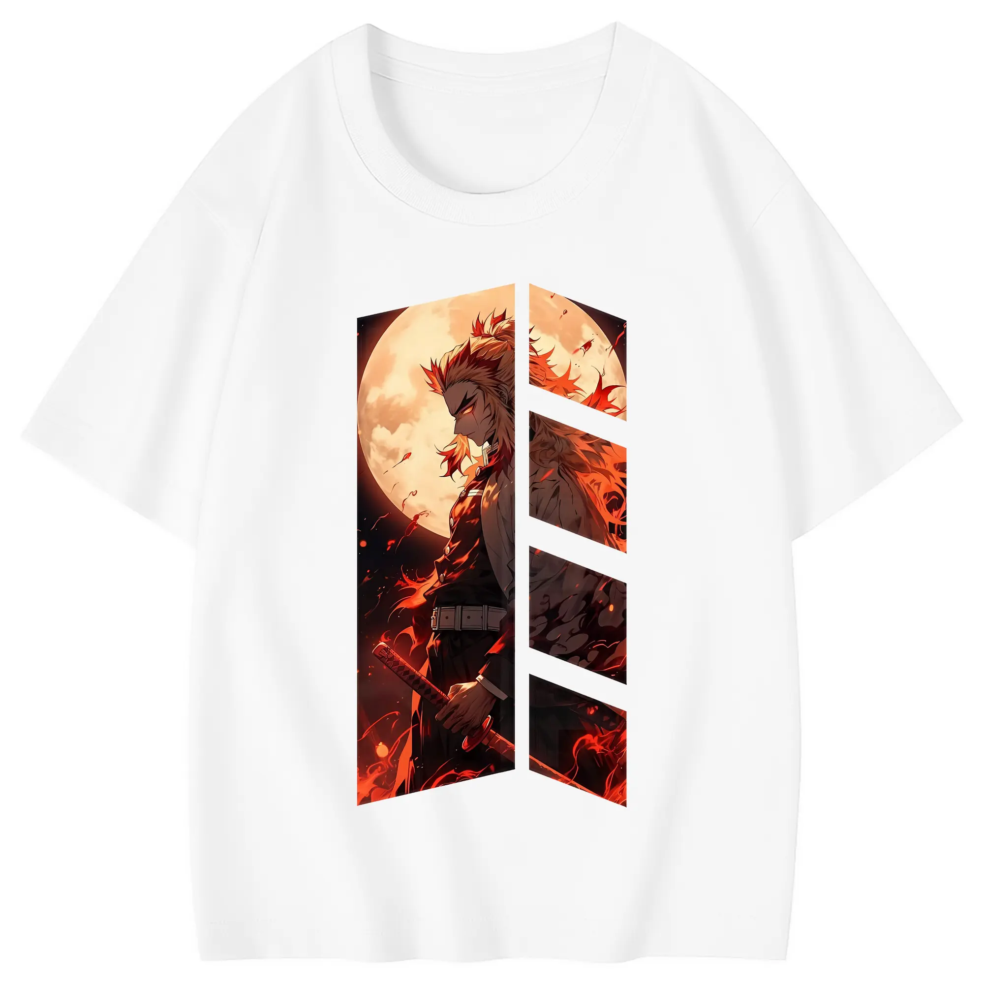 鬼滅の刃 グッズ,煉獄 杏寿郎 - 綿100％ キッズTシャツ ・ フロントプリント ・ 快適 通気性 ・ スポーツ カジュアル 散歩用