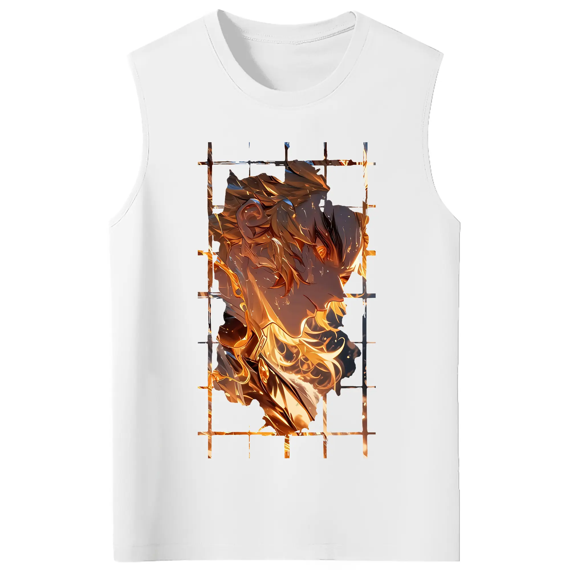 鬼滅の刃 グッズ,煉獄 杏寿郎 - コットン100％ タンクトップ ・ フロントプリント ・ タイトフィット ・ 快適 通気性 ・ スポーツ カジュアル 散歩用