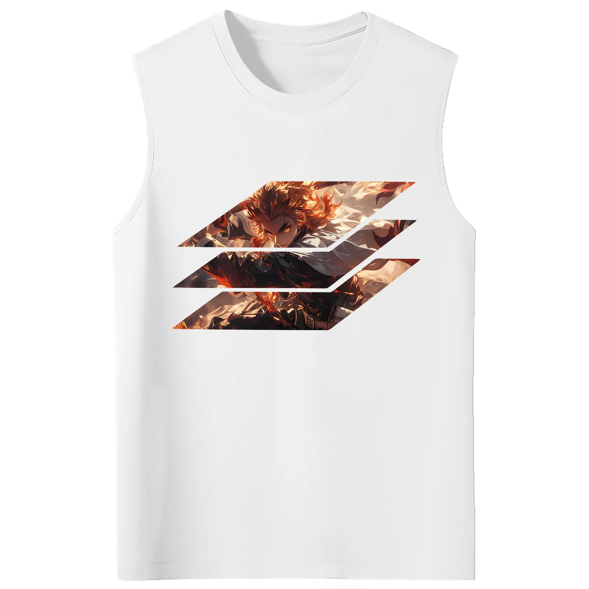 鬼滅の刃 グッズ,煉獄 杏寿郎 - コットン100％ タンクトップ ・ フロントプリント ・ タイトフィット ・ 快適 通気性 ・ スポーツ カジュアル 散歩用