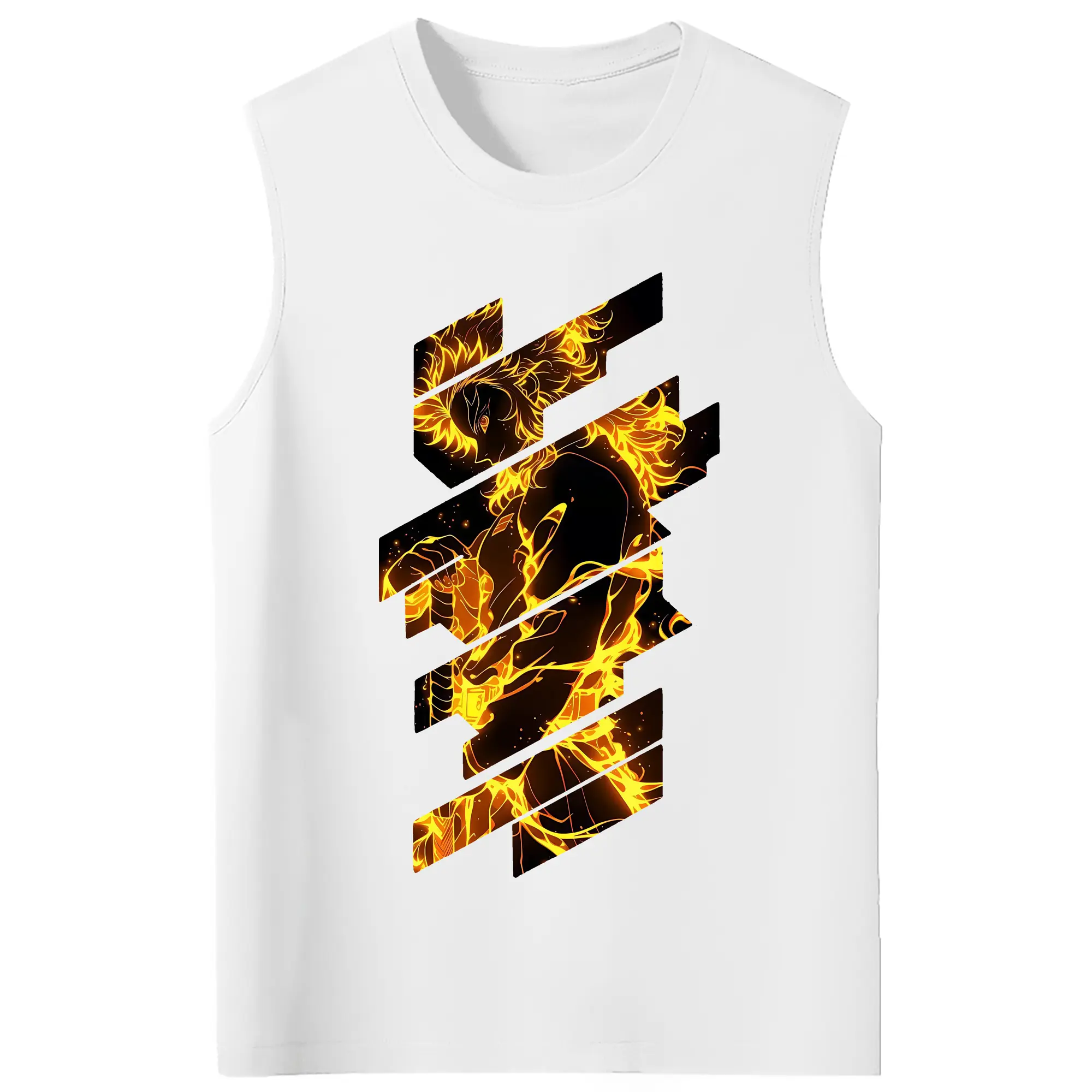 鬼滅の刃 グッズ,煉獄 杏寿郎 - コットン100％ タンクトップ ・ フロントプリント ・ タイトフィット ・ 快適 通気性 ・ スポーツ カジュアル 散歩用