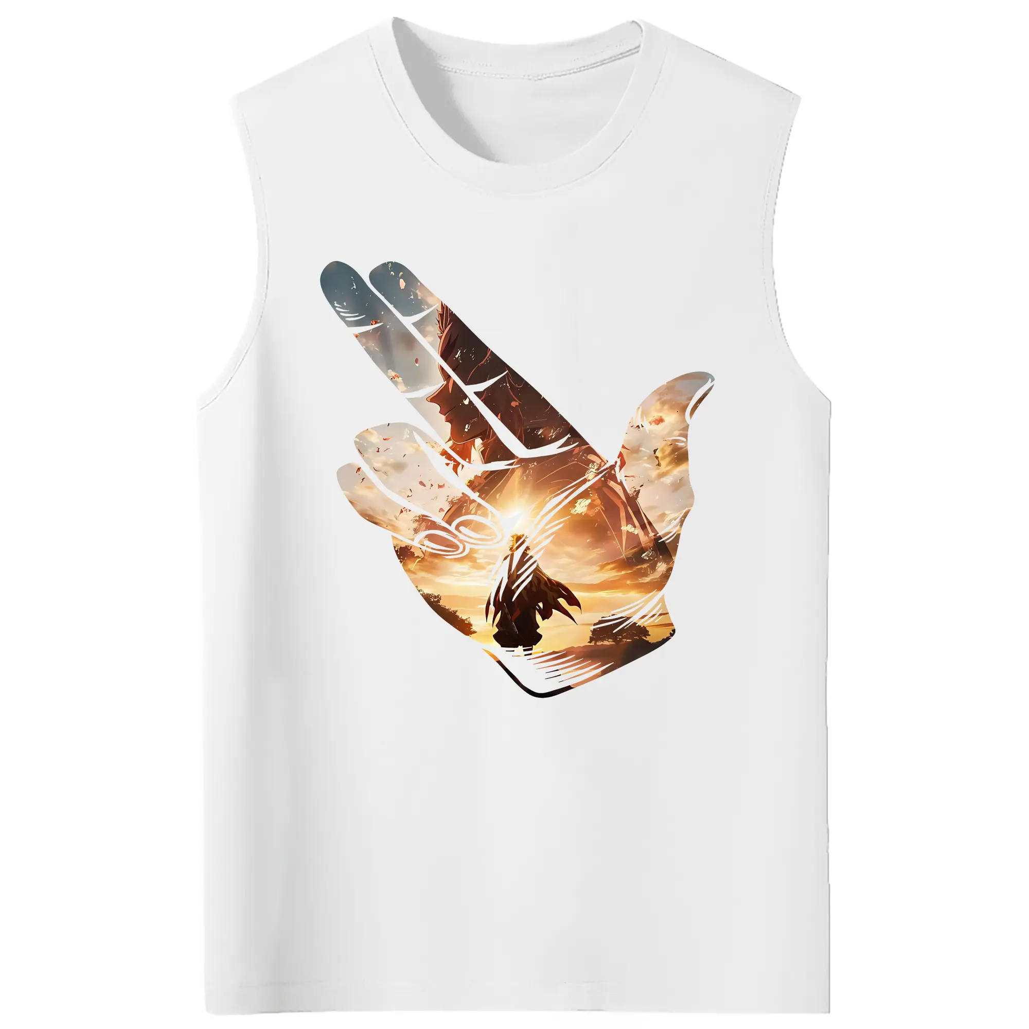 鬼滅の刃 グッズ,煉獄 杏寿郎 - コットン100％ タンクトップ ・ フロントプリント ・ タイトフィット ・ 快適 通気性 ・ スポーツ カジュアル 散歩用