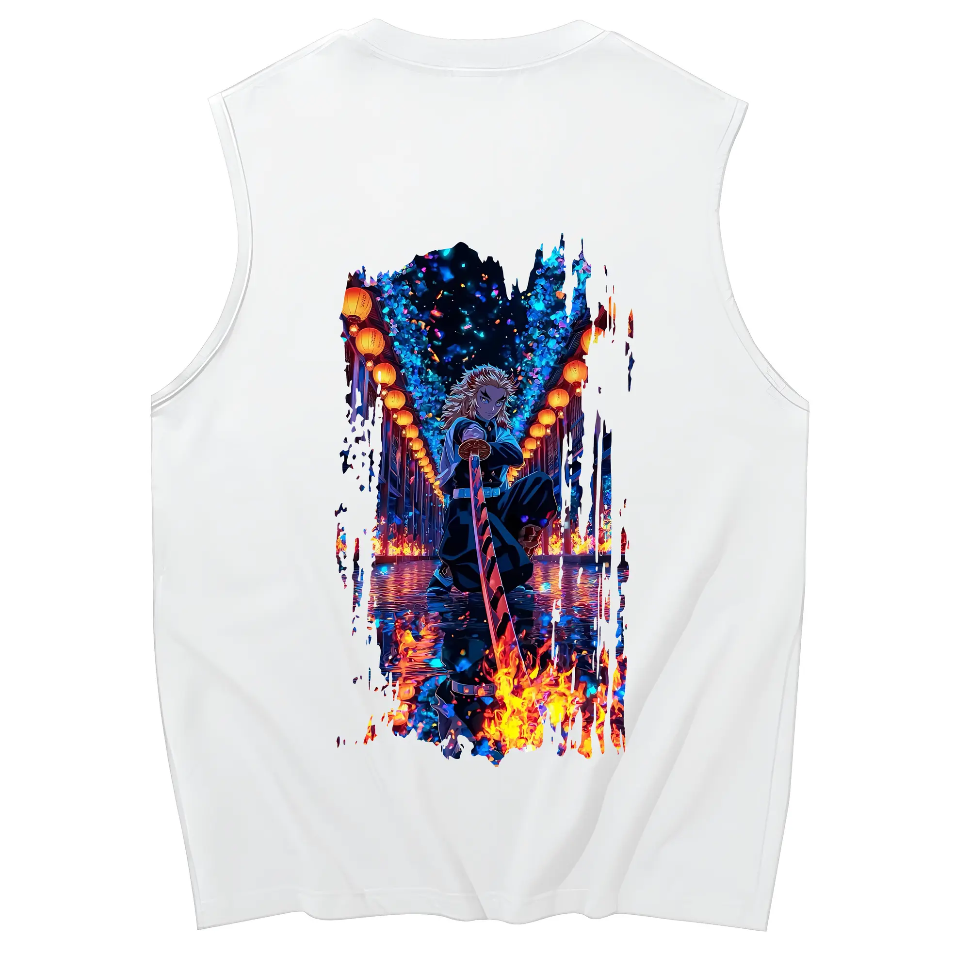 鬼滅の刃 グッズ,煉獄 杏寿郎 - コットン100％ タンクトップ ・ 背面プリント ・ タイトシルエット ・ 快適 通気性 ・ スポーツ カジュアル 散歩用