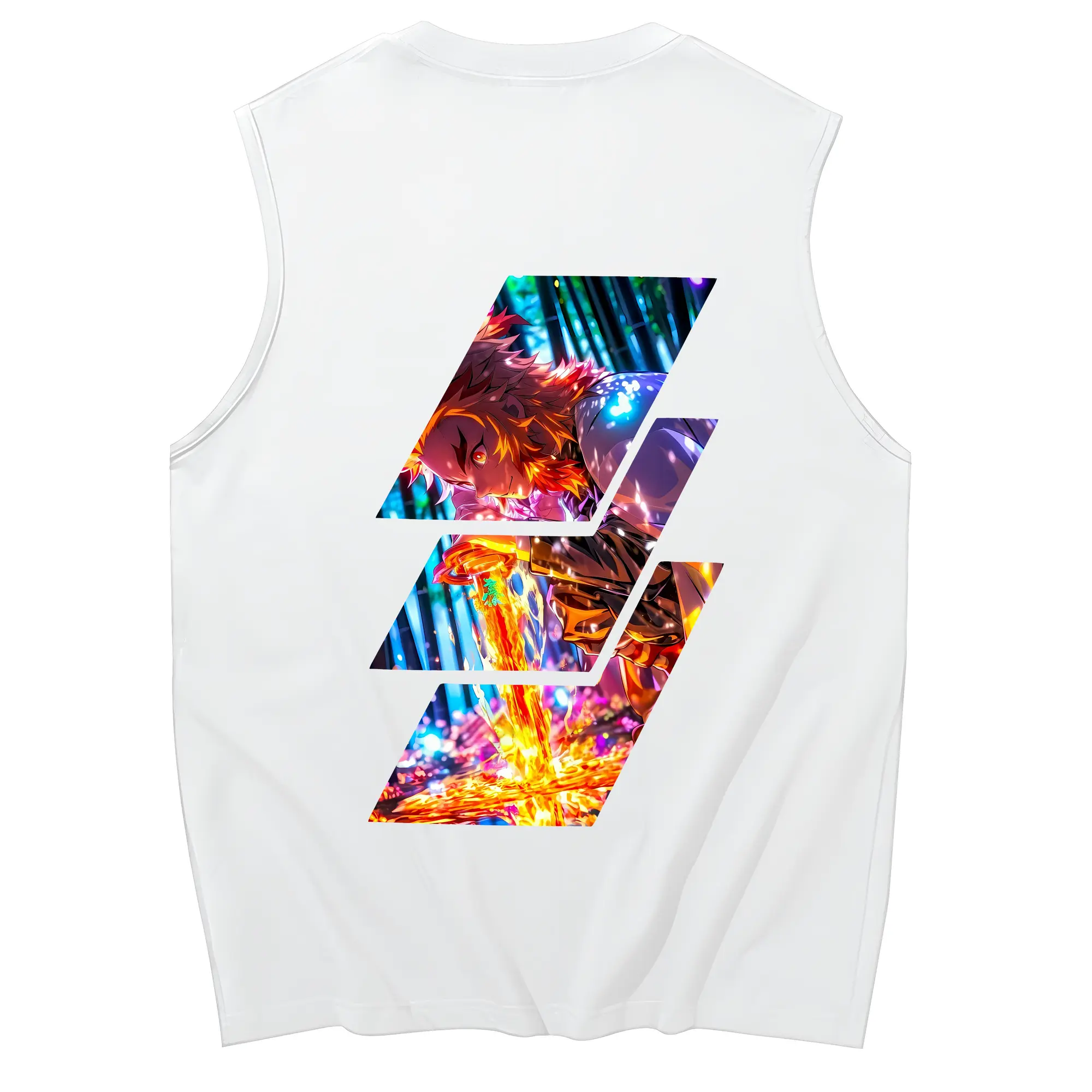 鬼滅の刃 グッズ,煉獄 杏寿郎 - コットン100％ タンクトップ ・ 背面プリント ・ タイトシルエット ・ 快適 通気性 ・ スポーツ カジュアル 散歩用