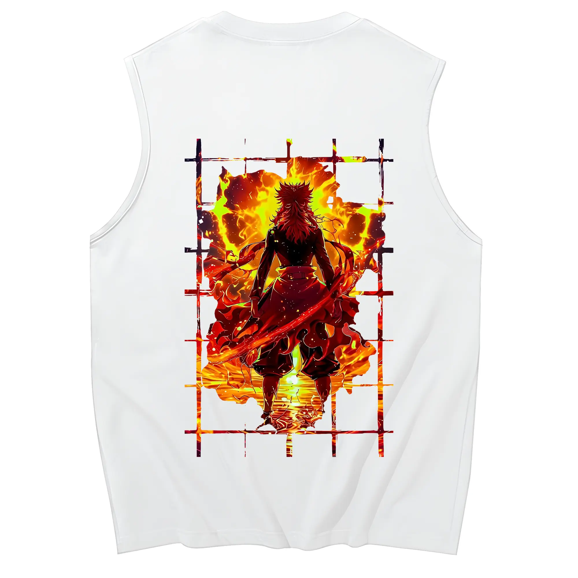 鬼滅の刃 グッズ,煉獄 杏寿郎 - コットン100％ タンクトップ ・ 背面プリント ・ タイトシルエット ・ 快適 通気性 ・ スポーツ カジュアル 散歩用