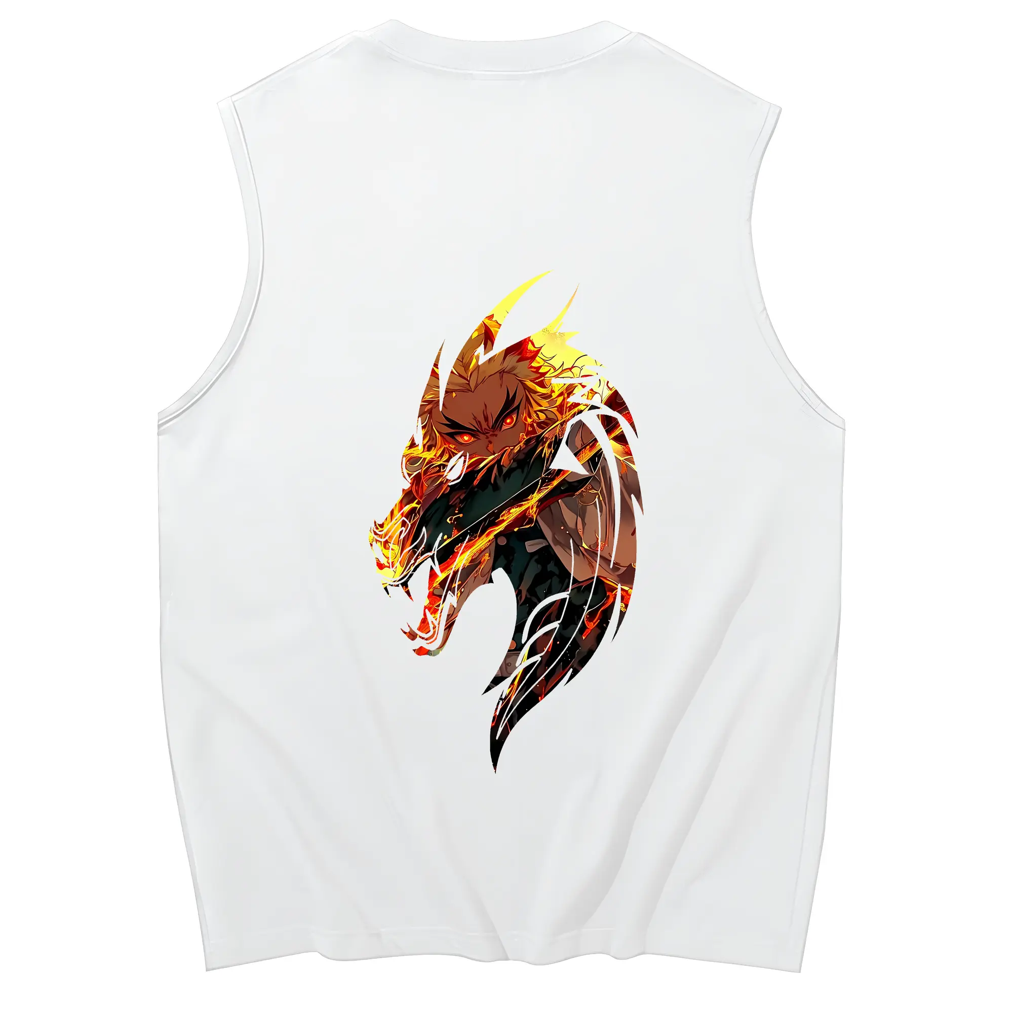 鬼滅の刃 グッズ,煉獄 杏寿郎 - コットン100％ タンクトップ ・ 背面プリント ・ タイトシルエット ・ 快適 通気性 ・ スポーツ カジュアル 散歩用