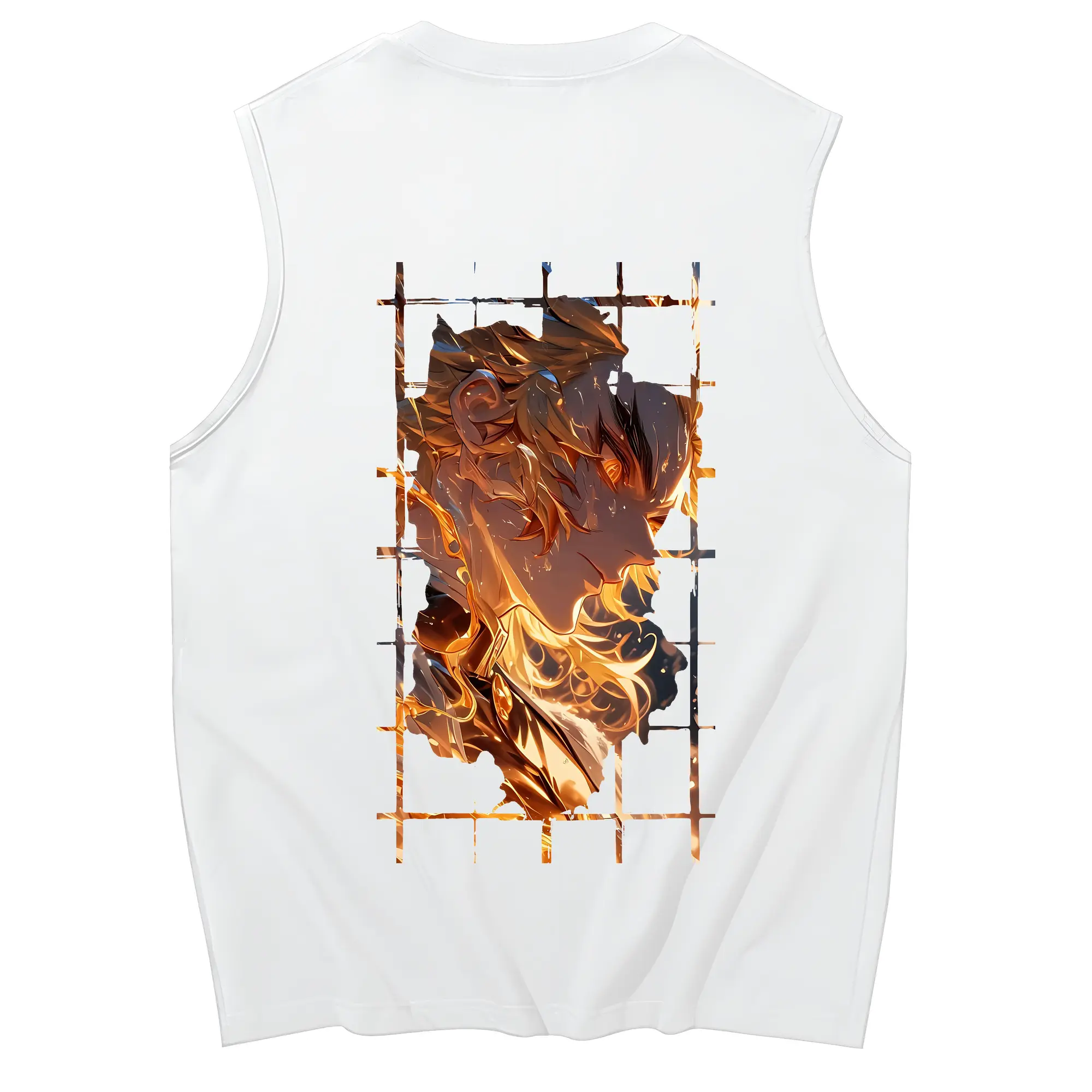 鬼滅の刃 グッズ,煉獄 杏寿郎 - コットン100％ タンクトップ ・ 背面プリント ・ タイトシルエット ・ 快適 通気性 ・ スポーツ カジュアル 散歩用